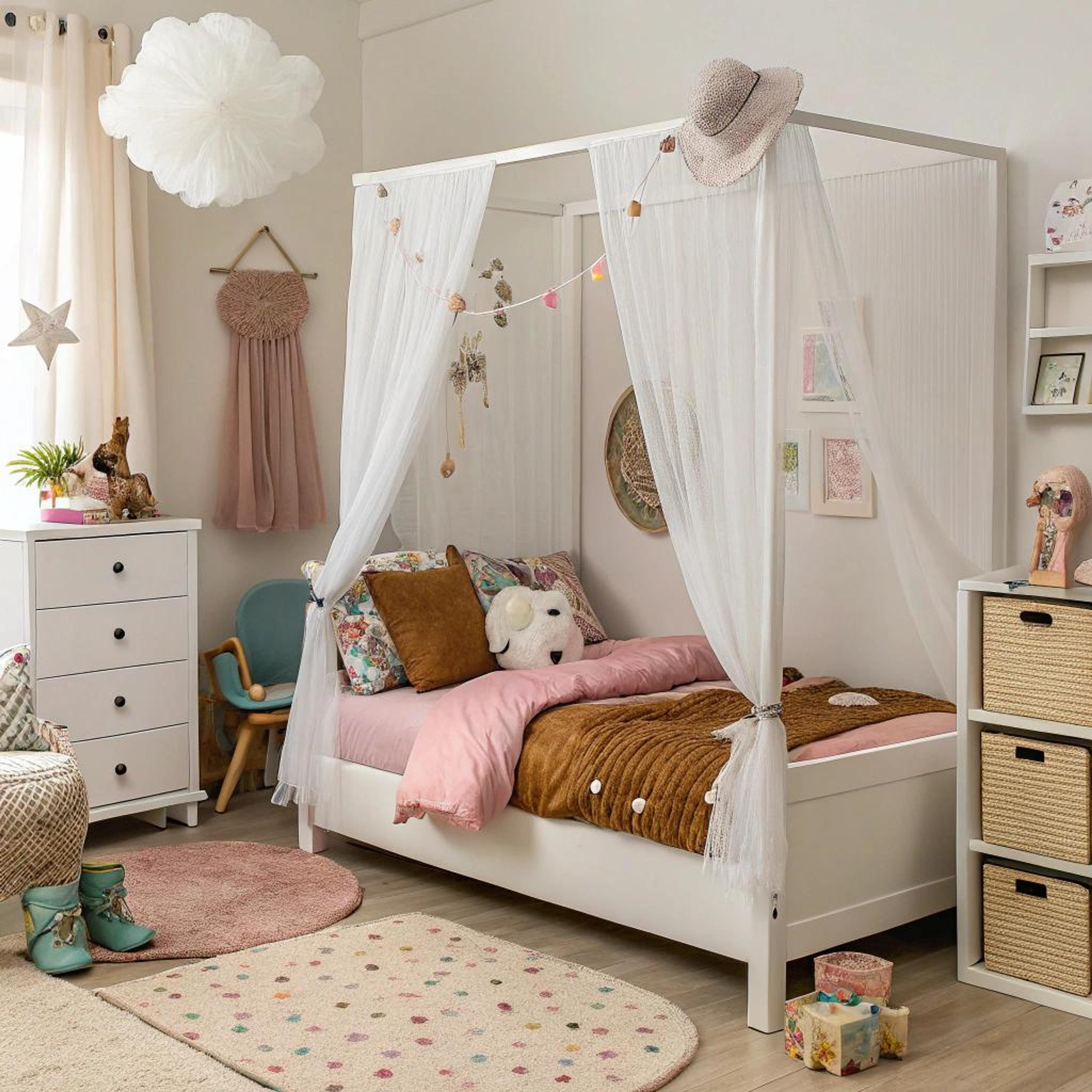 Vrolijke accessoires bij hemelbed