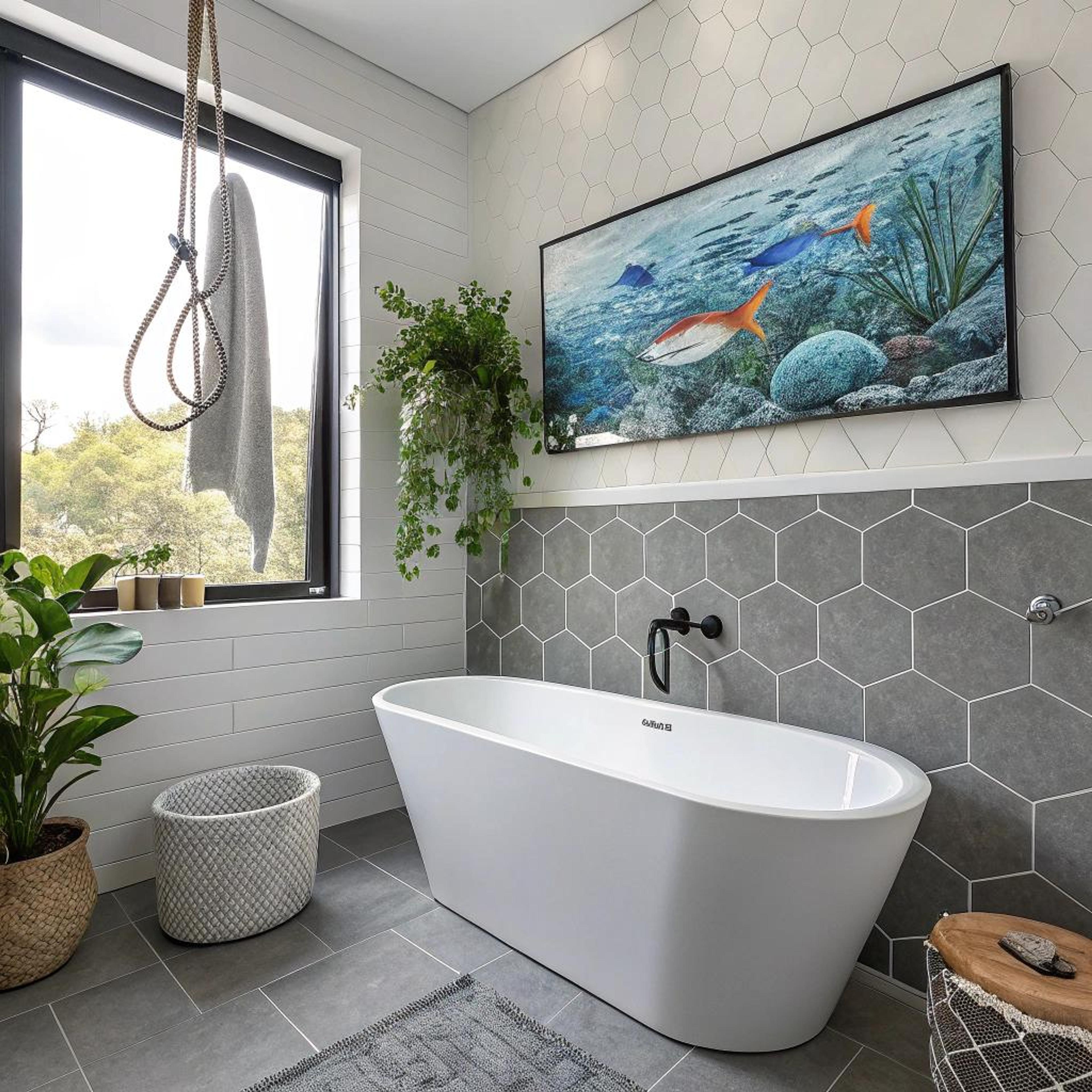 Hexagon tegels ontmoeten onderwaterkunst
