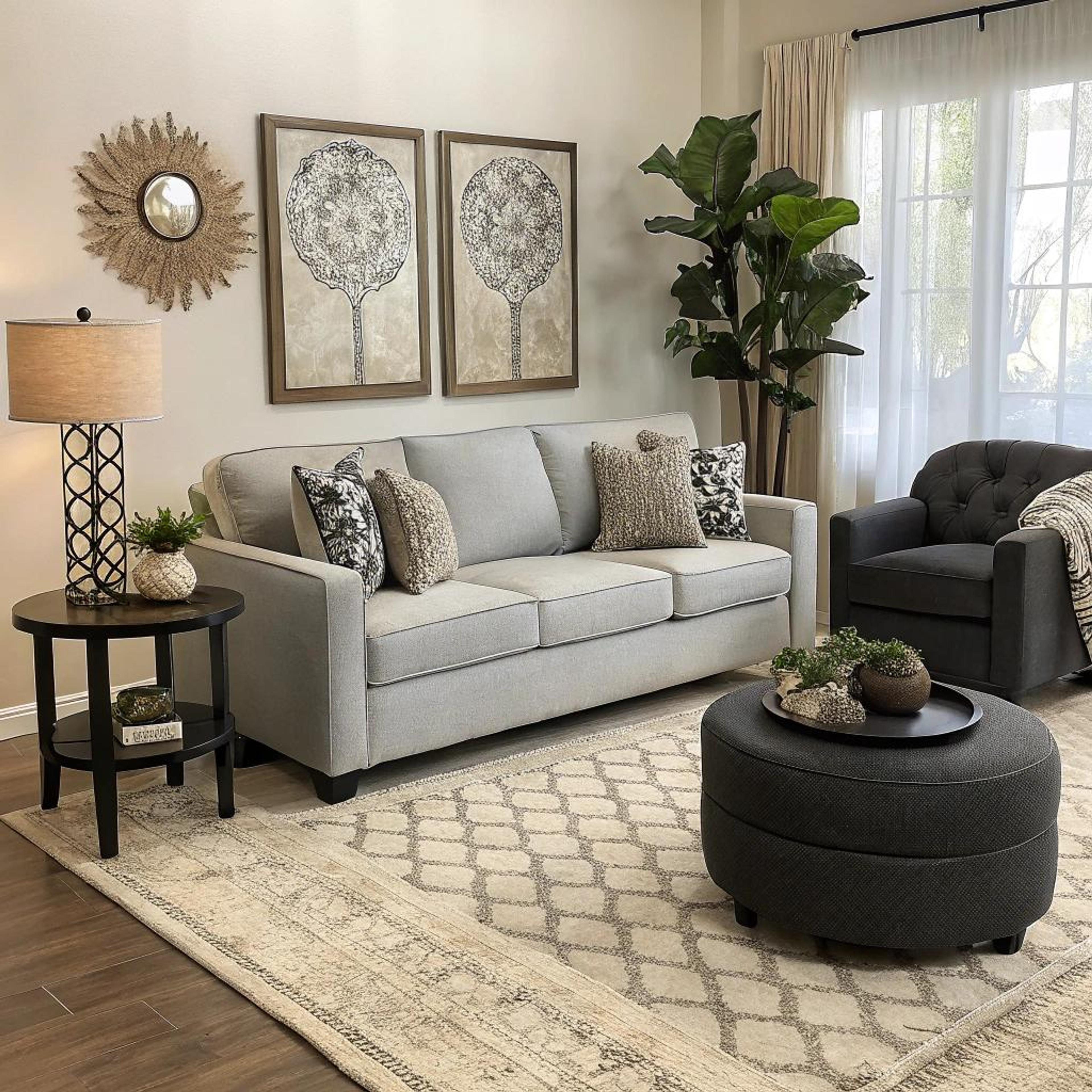 Spiegels en zwart bij hoekbank