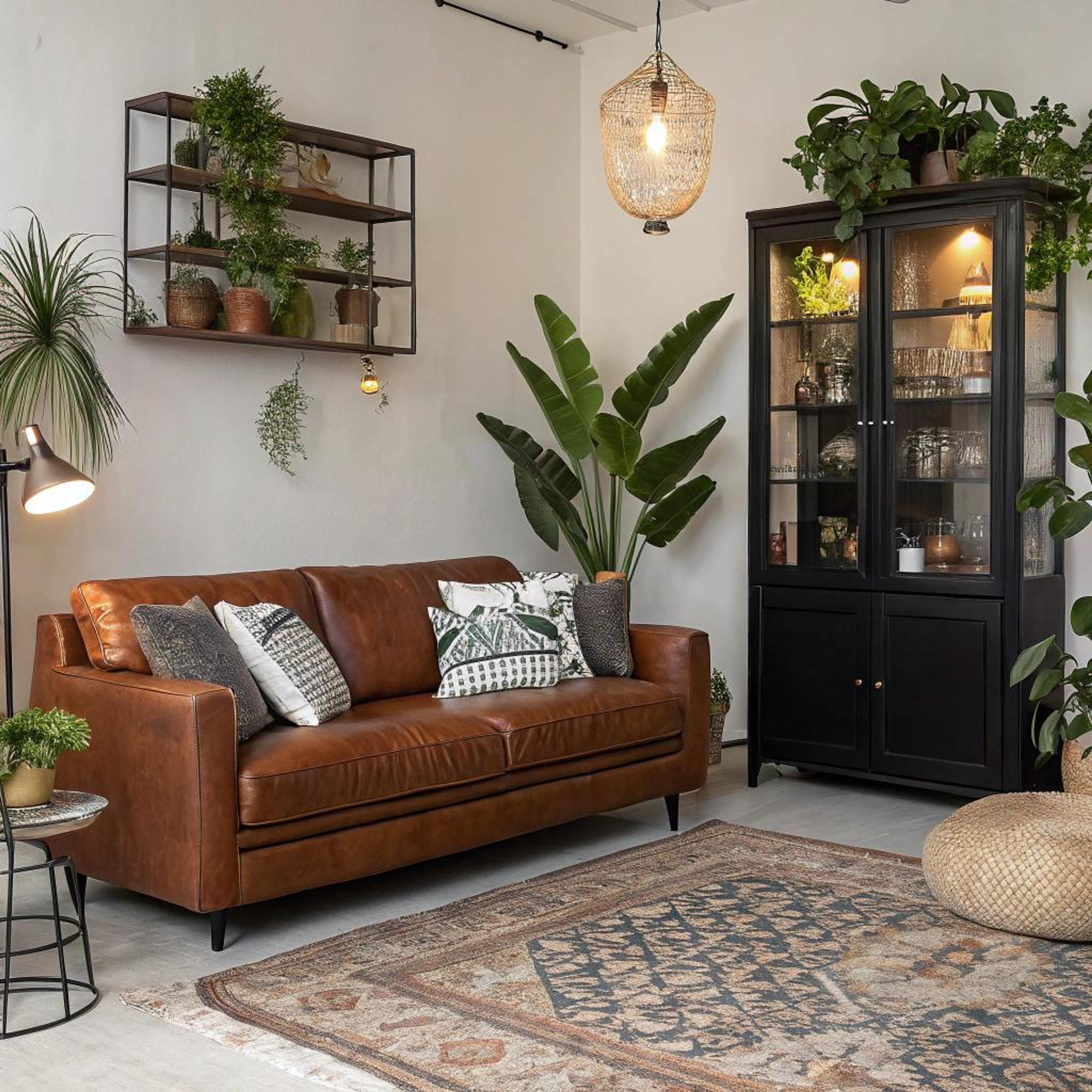 Groene muur met warme accenten