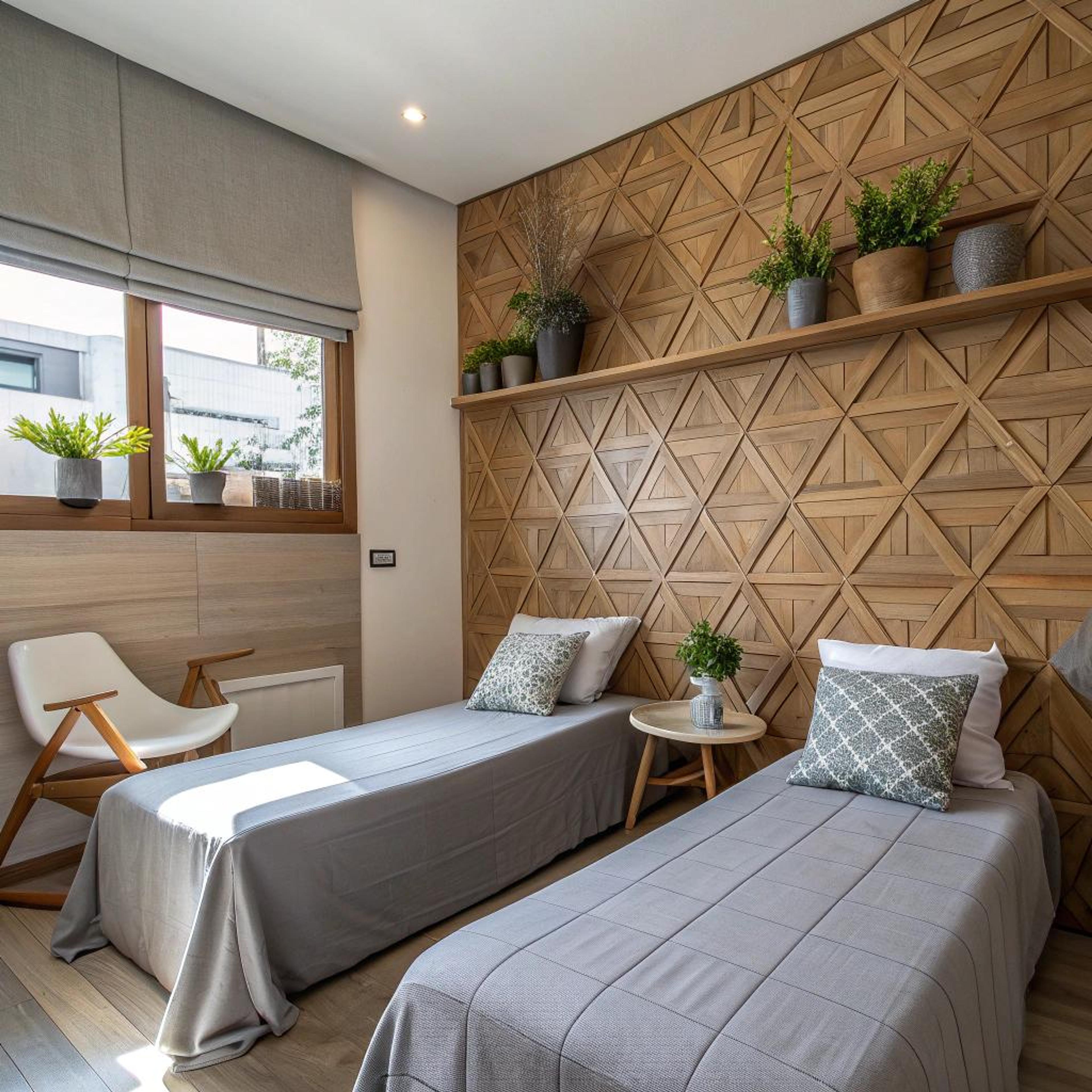 Houten wand als hoofdeinde