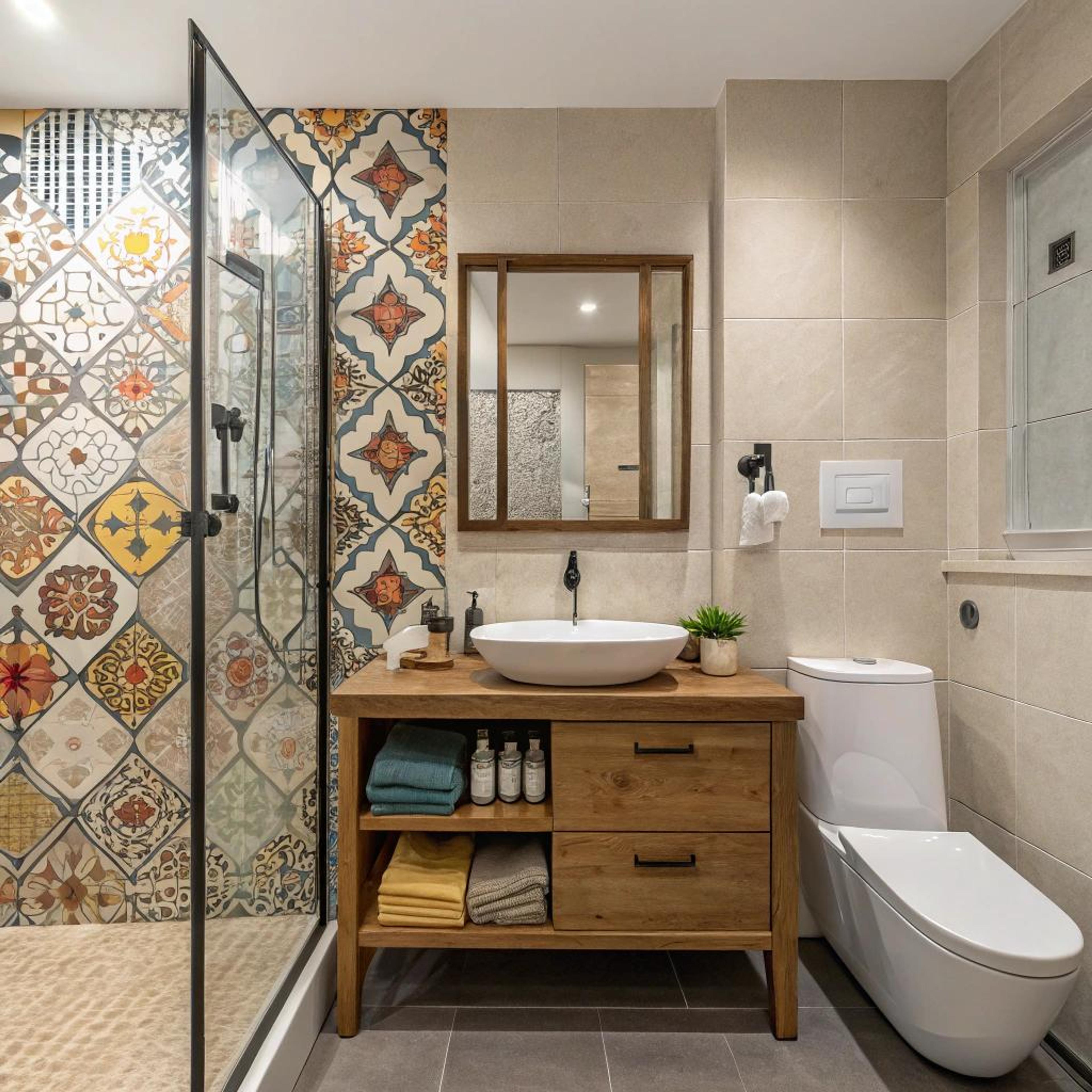 Vrolijke tegels met houtbalans