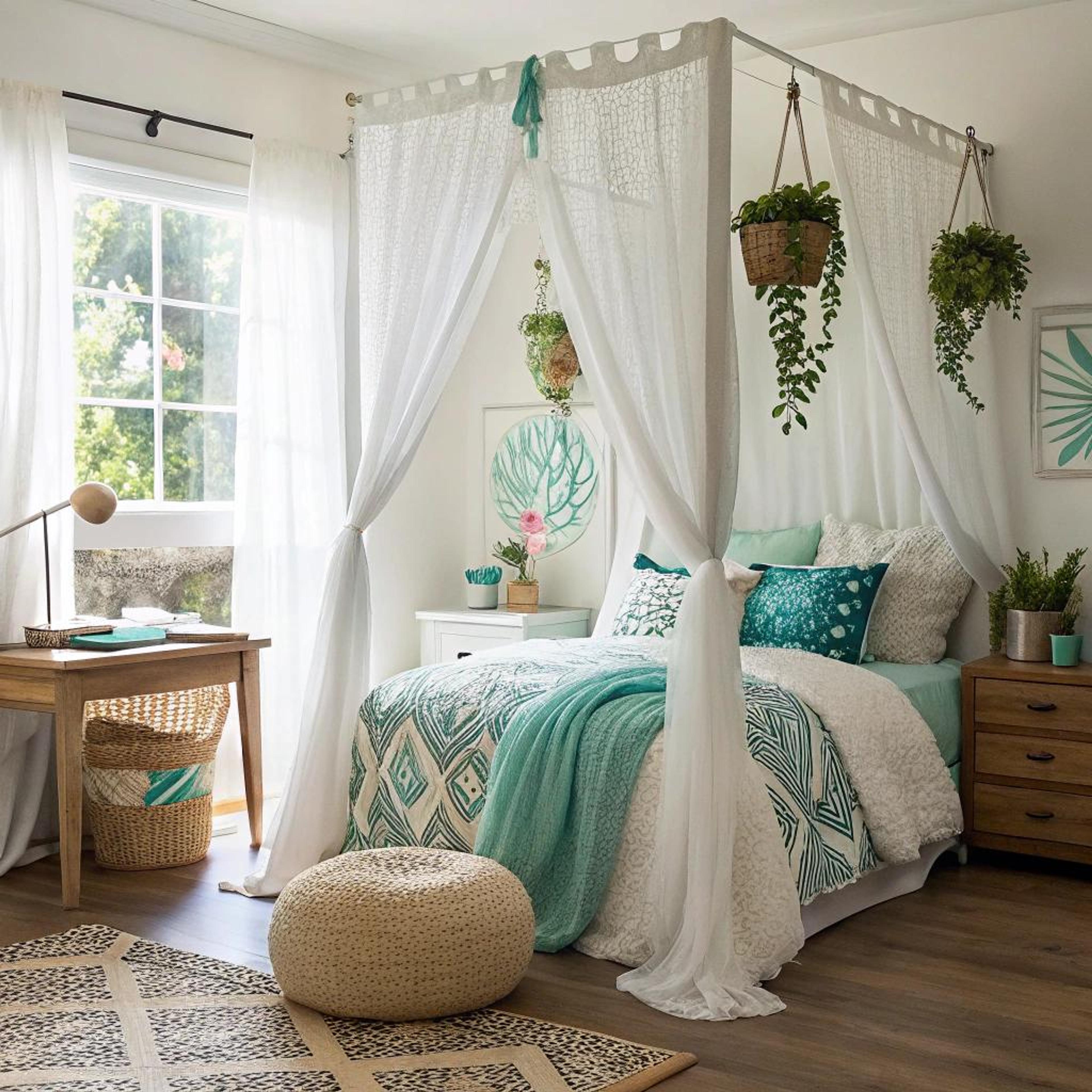 Hemelbed met turquoise accenten