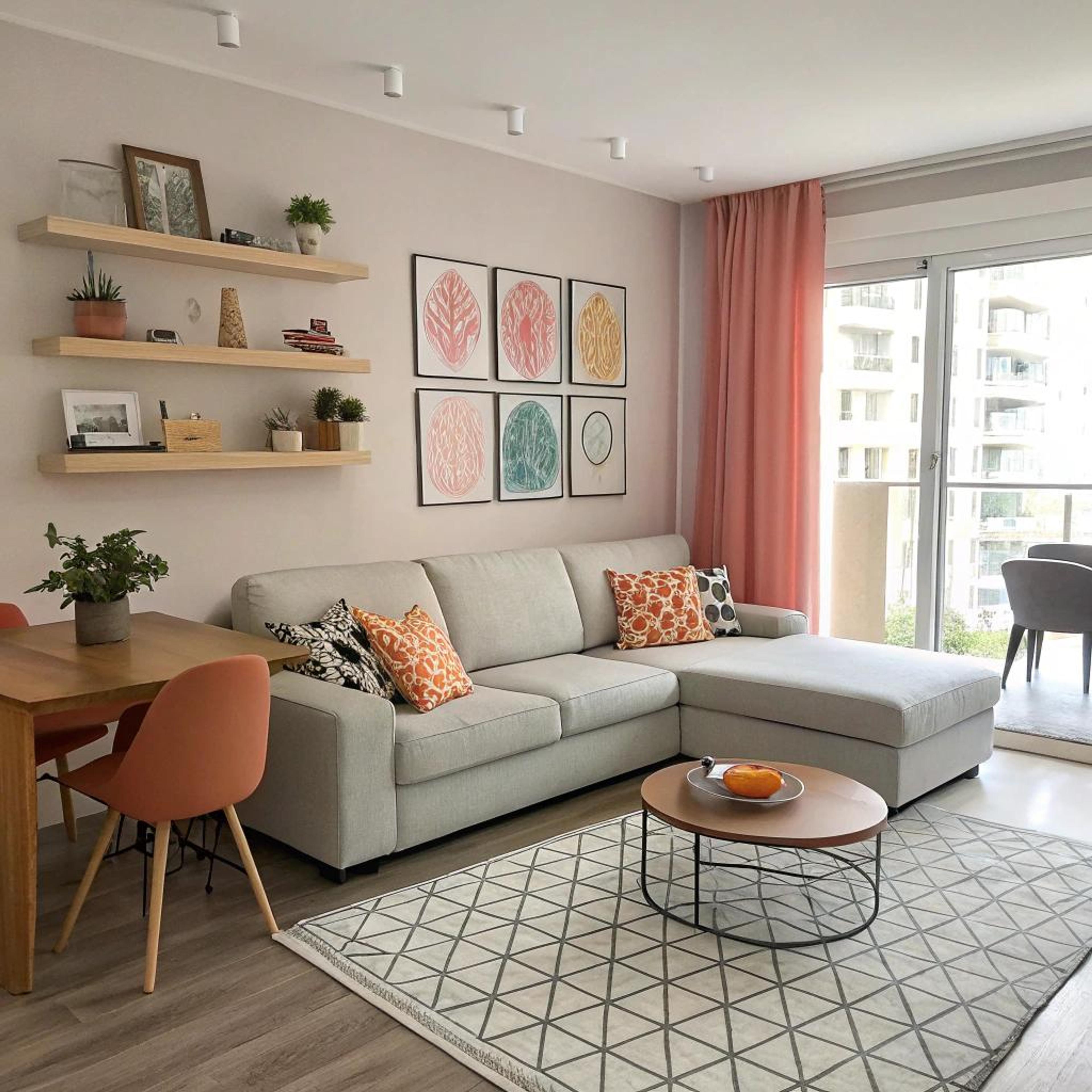 Rond schilderij boven bank