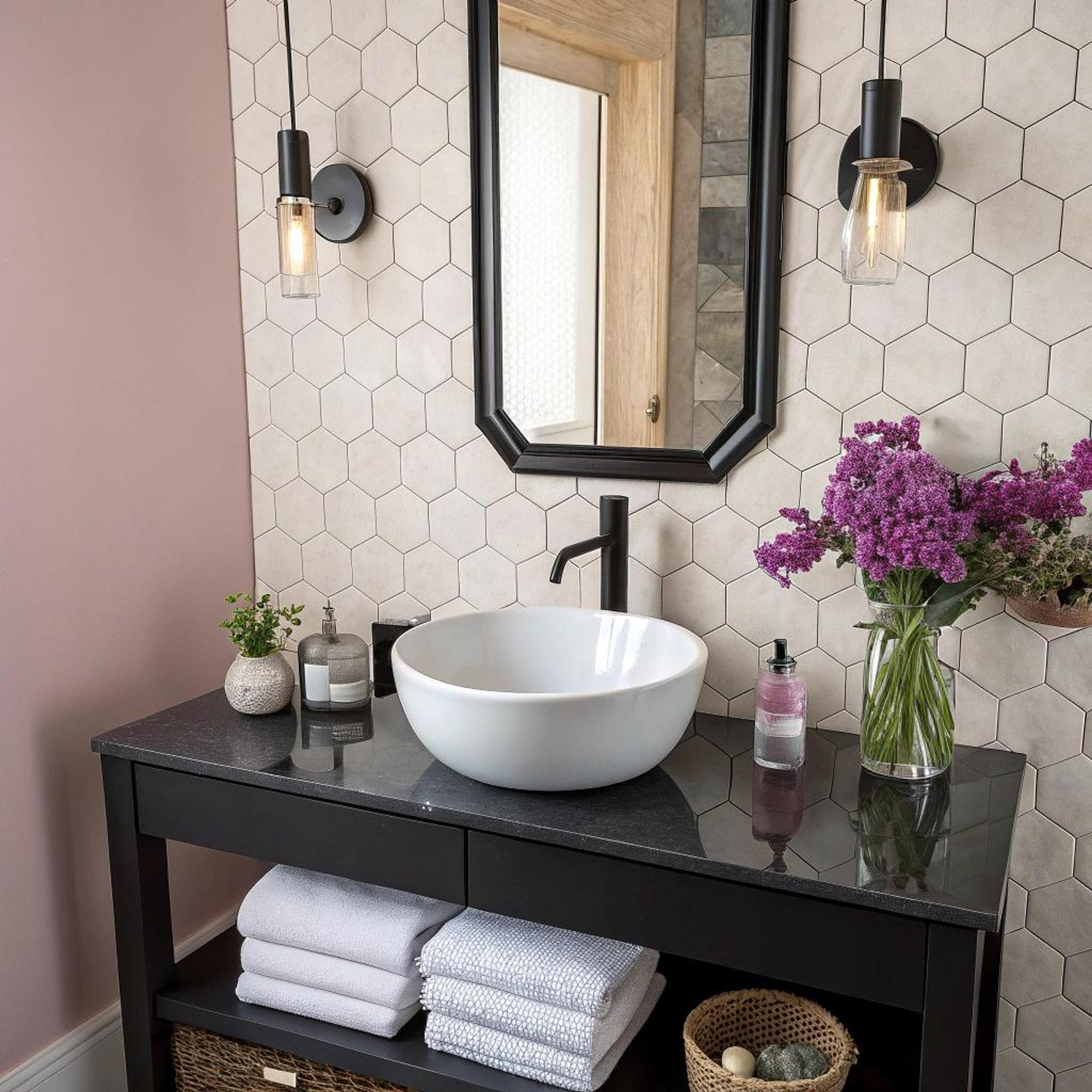 Beige hexagons met luxe accenten