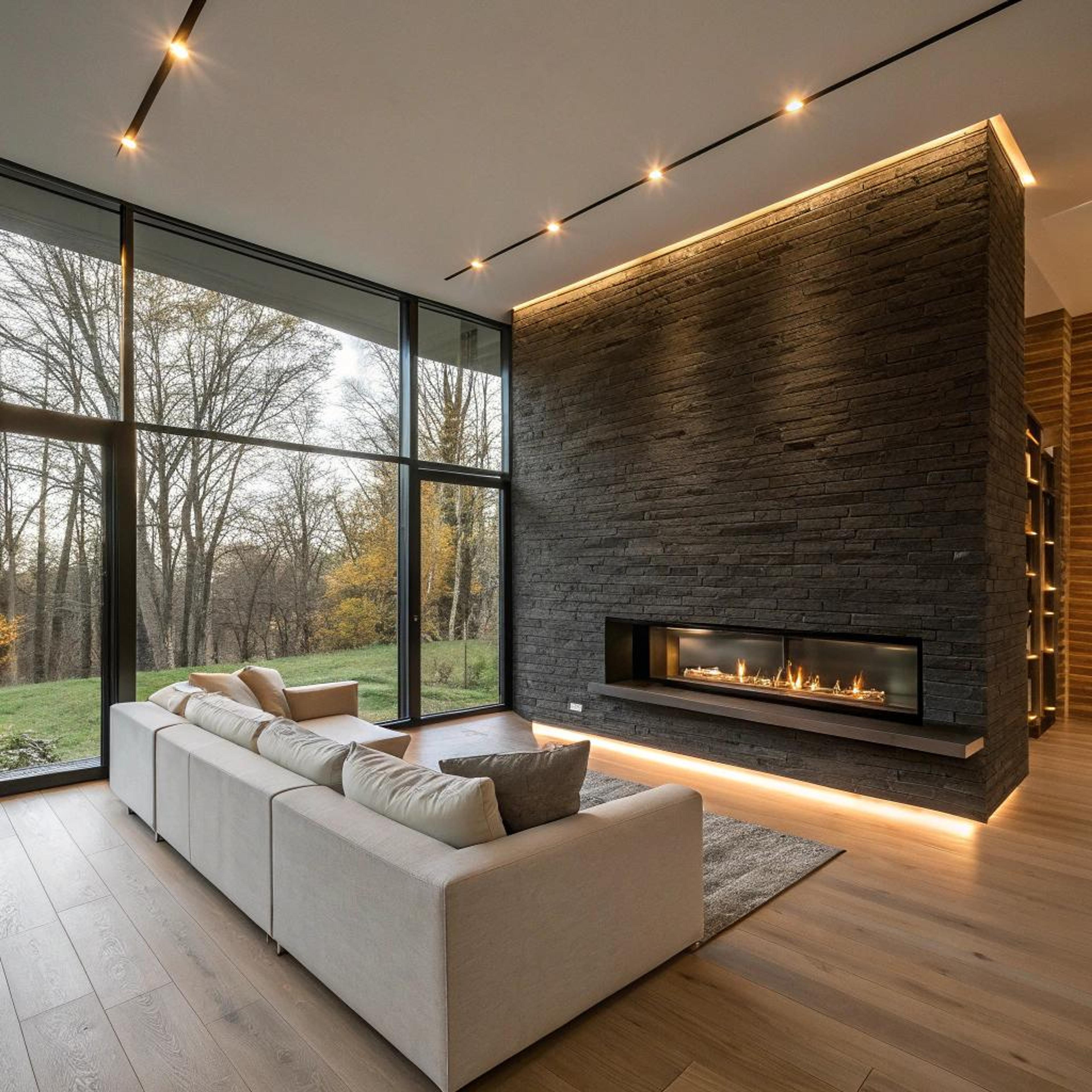 Modern haard met accentverlichting