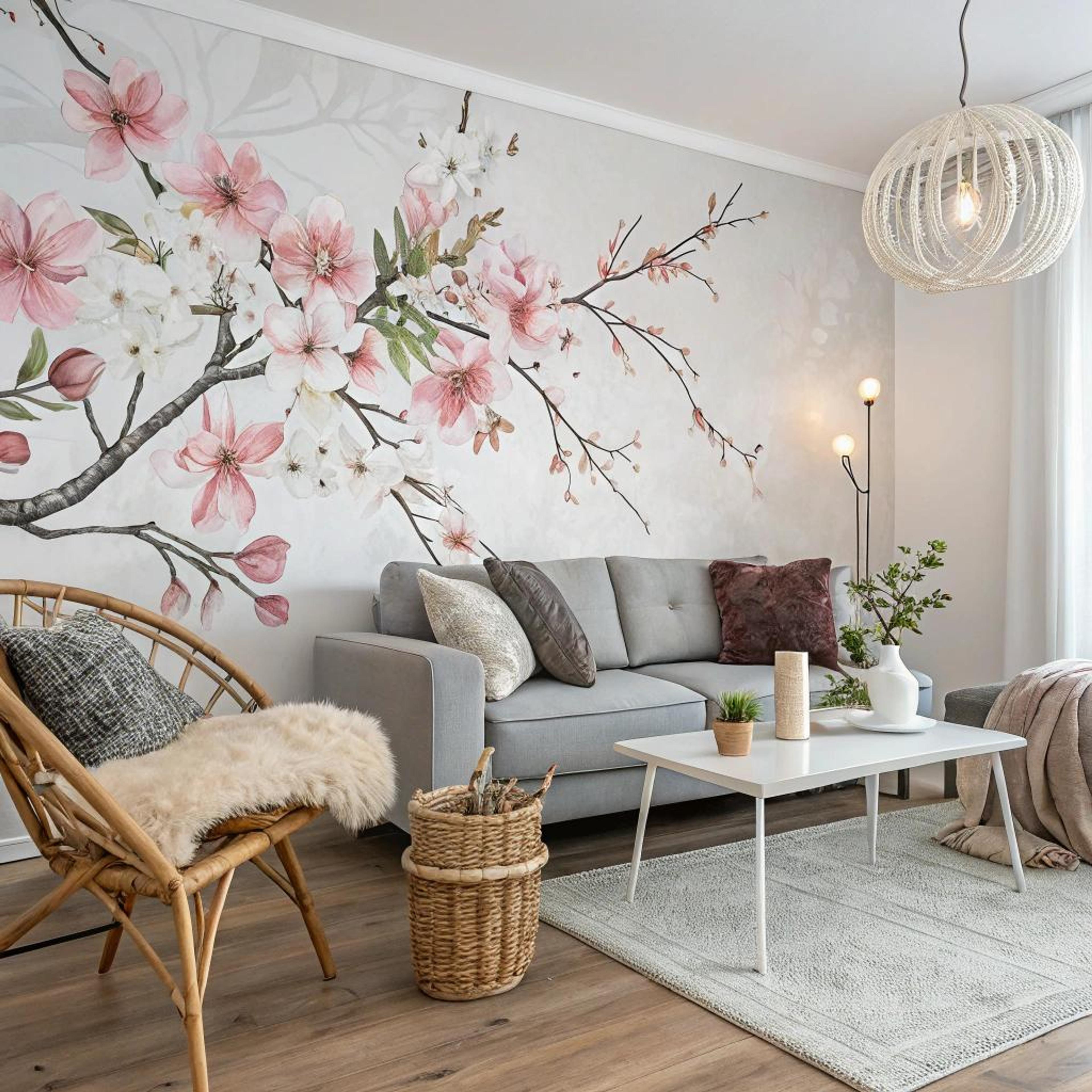 Bloemenmuur en zachte texturen