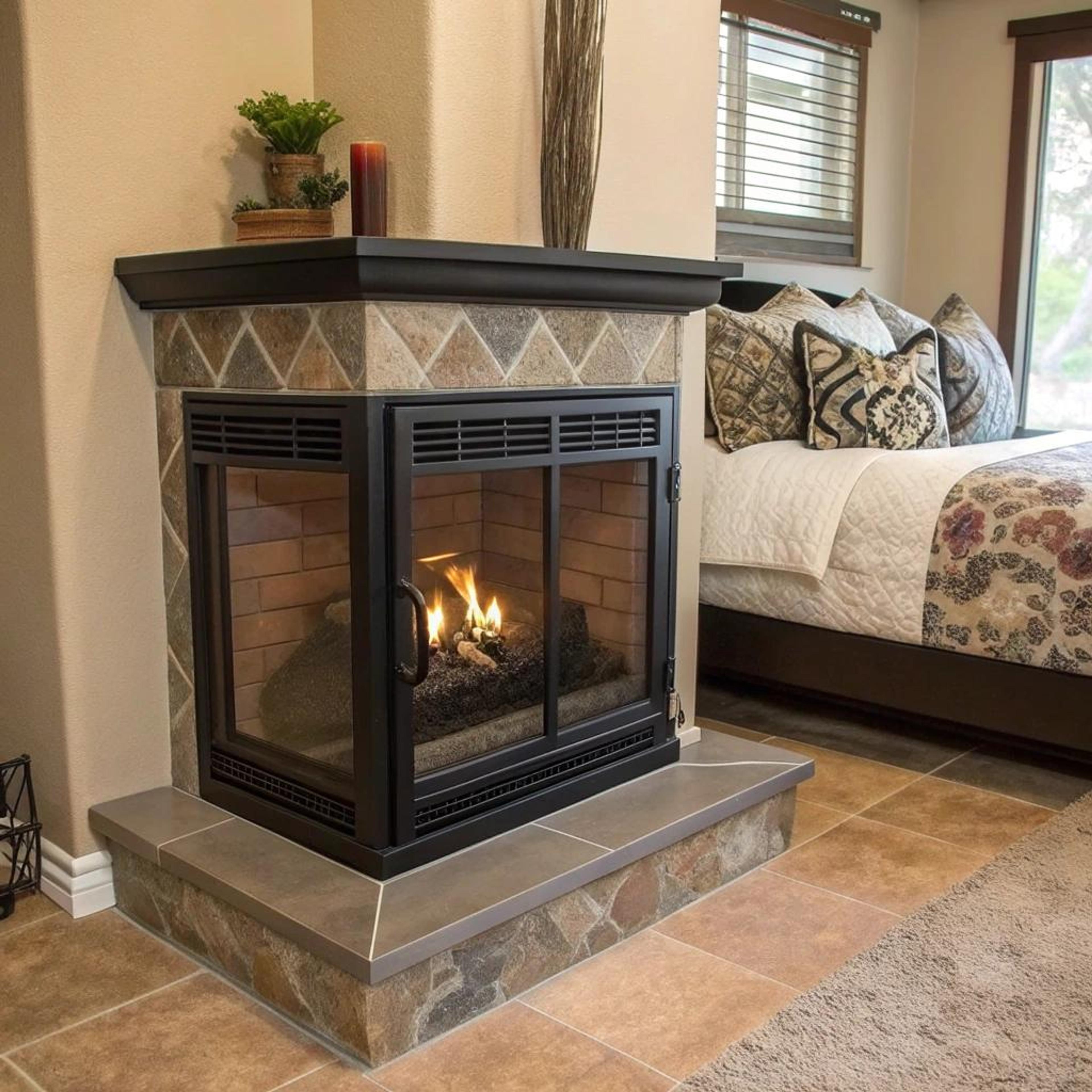 Patroonkussens naast doorkijkhaard