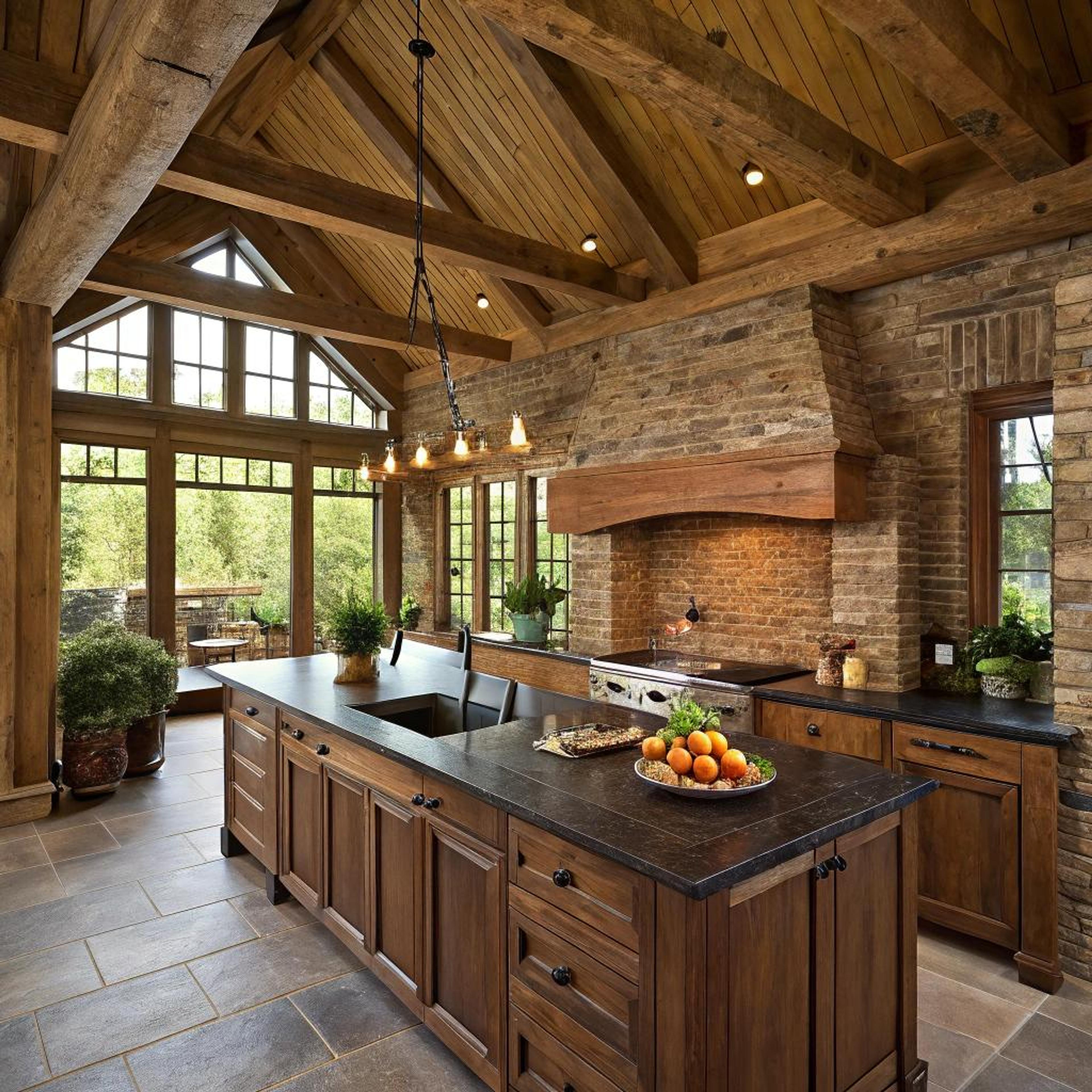 Houten balken en leisteenblad