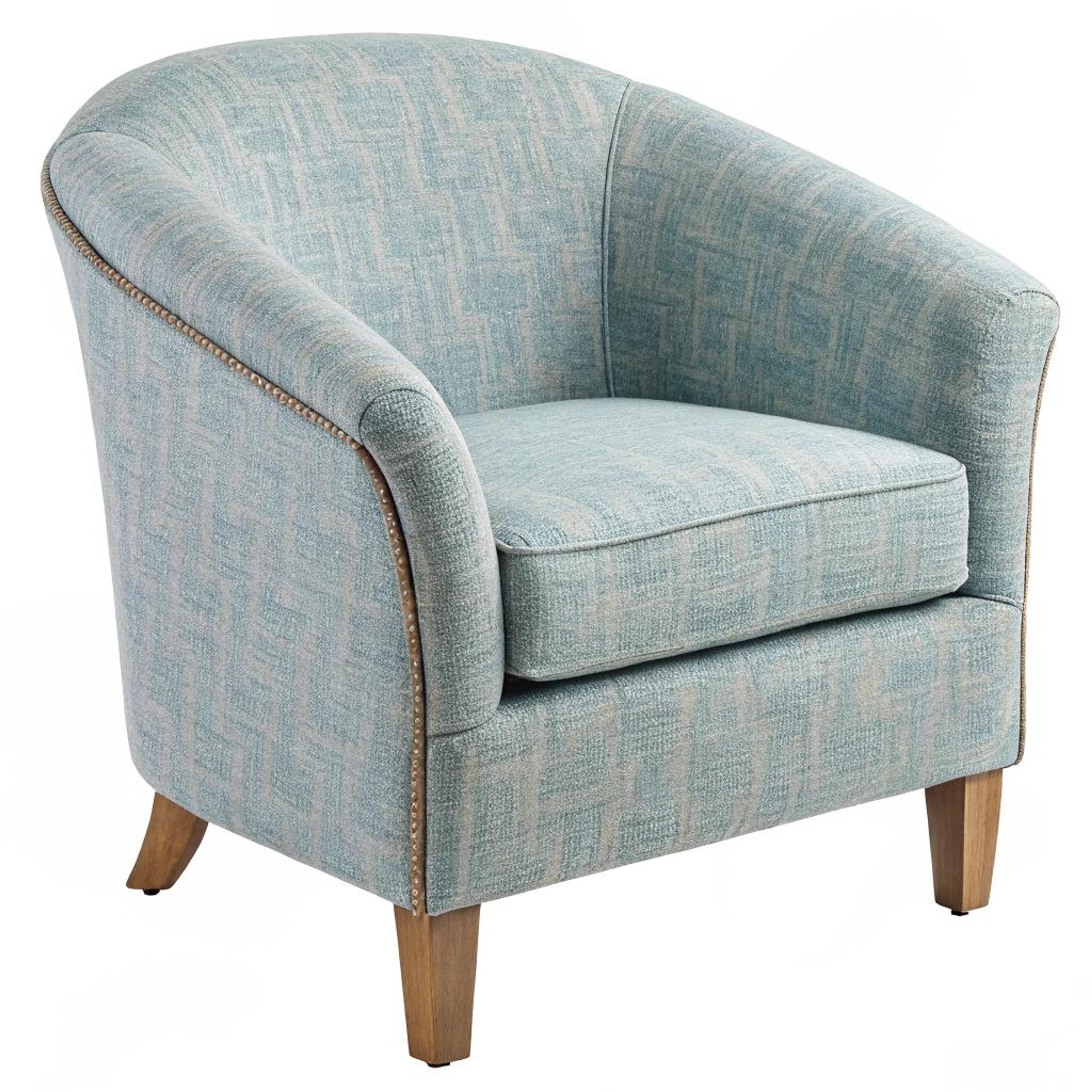 Zachtblauwe clubfauteuil als blikvanger