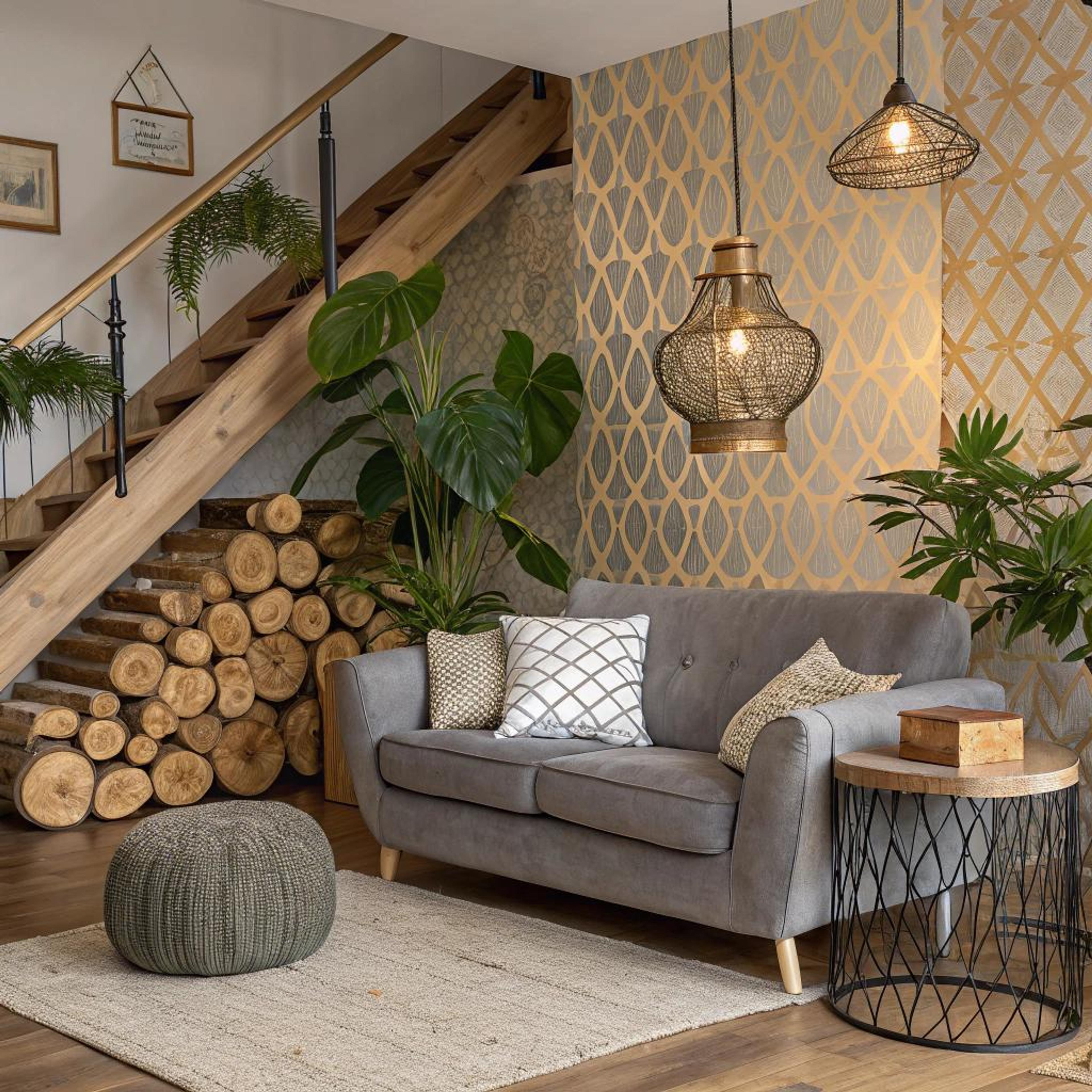 Stapelhout onder houten trap