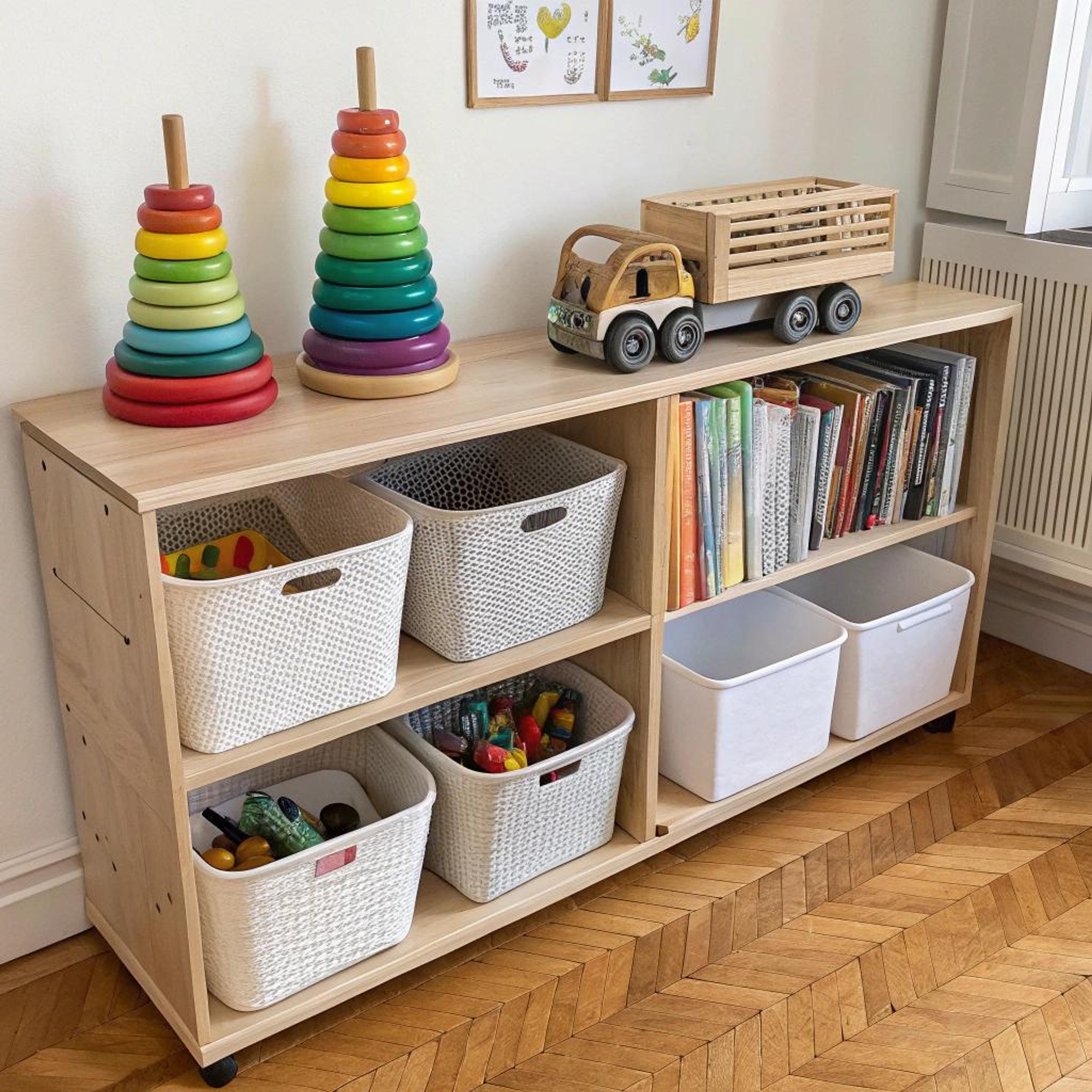 Houten speelgoed in speelhoek