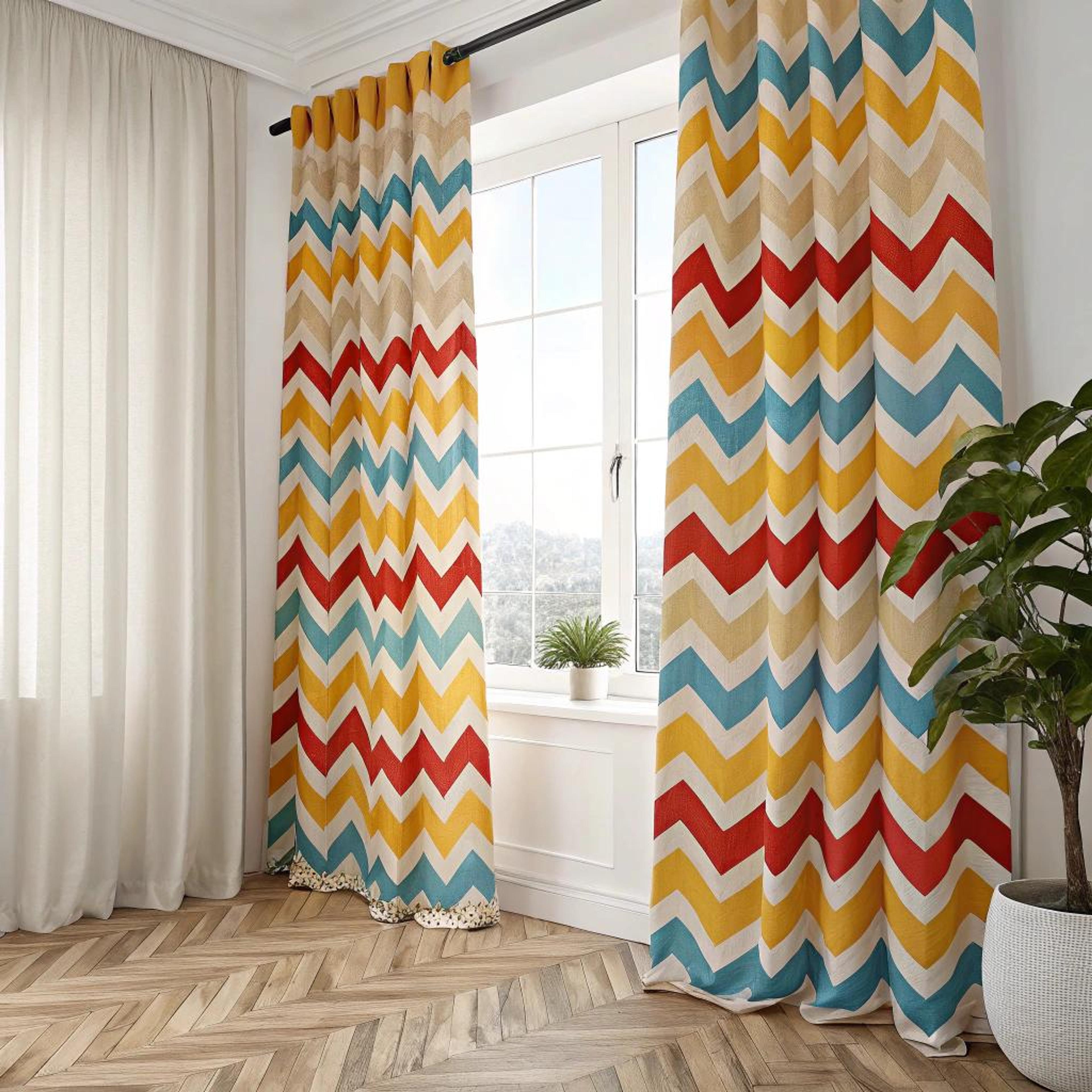 Chevron cafe gordijnen vol kleur
