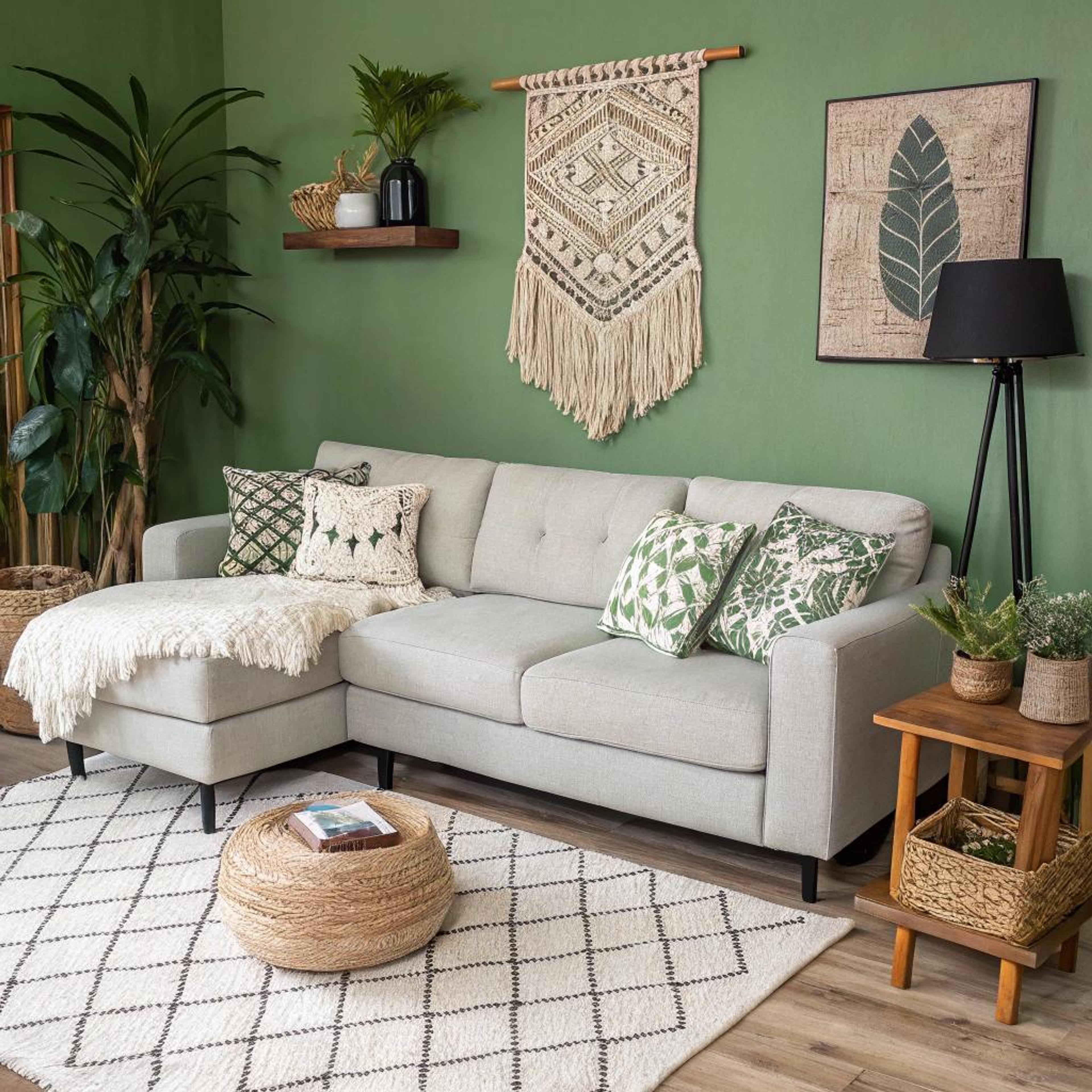 Groene muur met rustgevende tinten