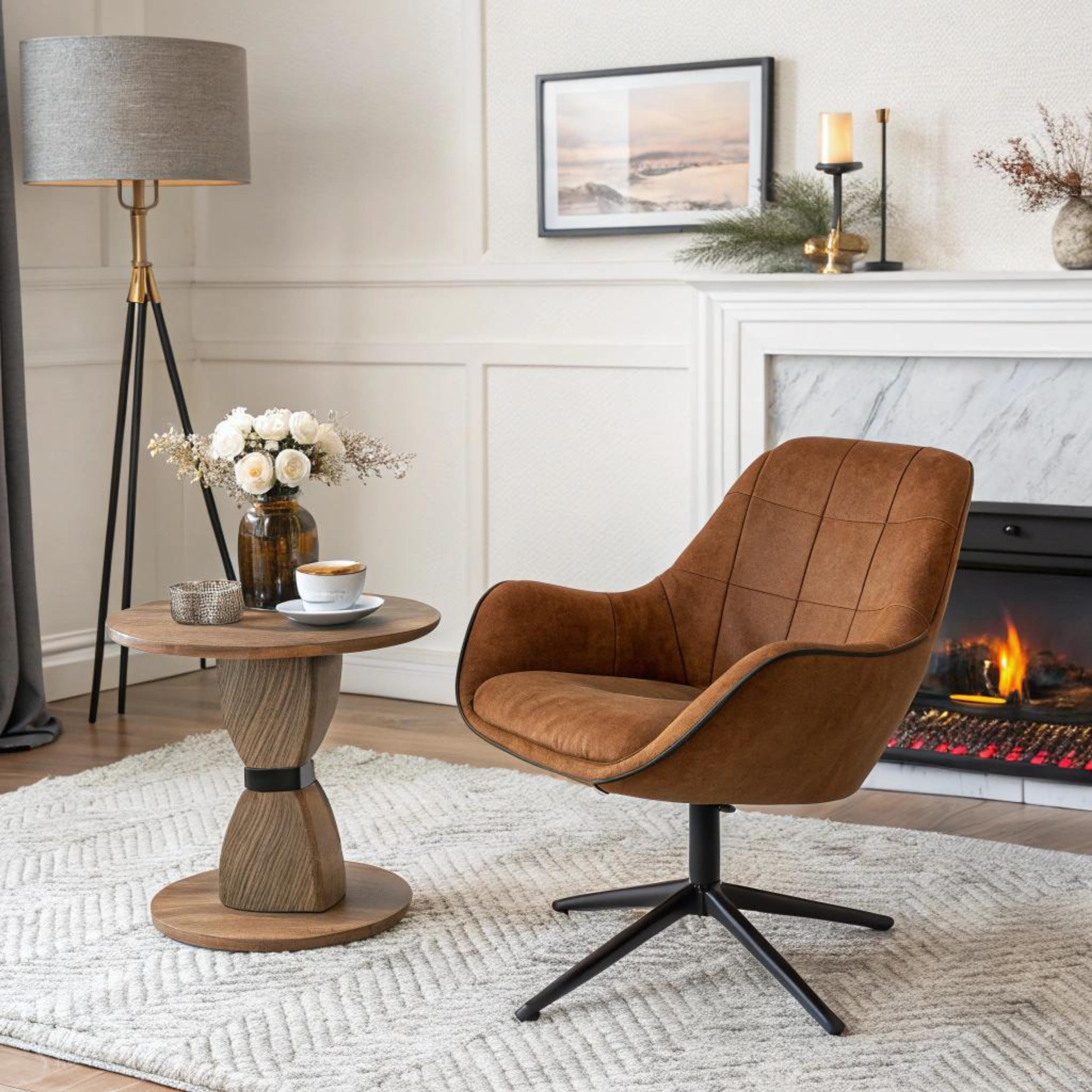 Caramelkleurige oorfauteuil als sfeermaker