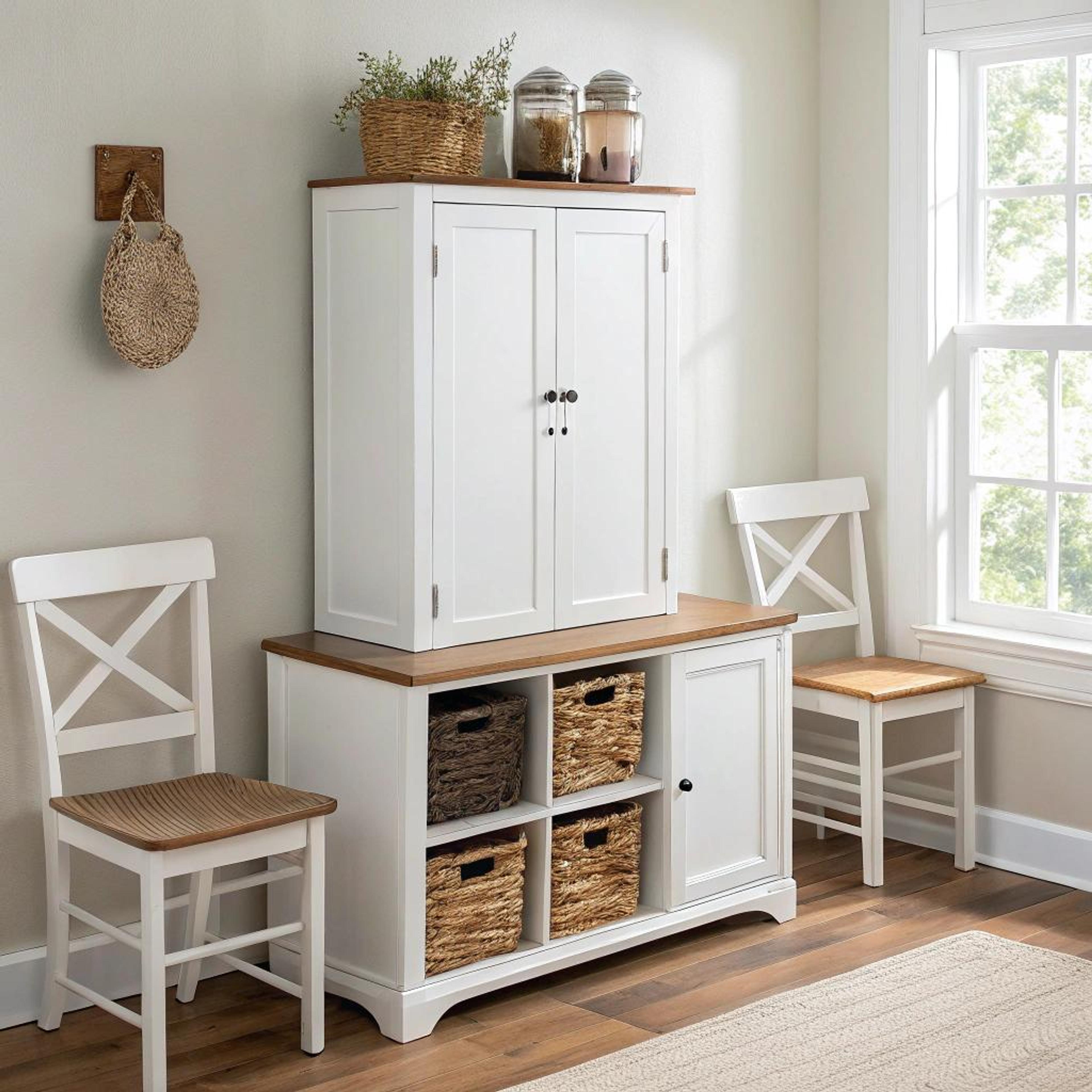 Witte meubels met houten accenten