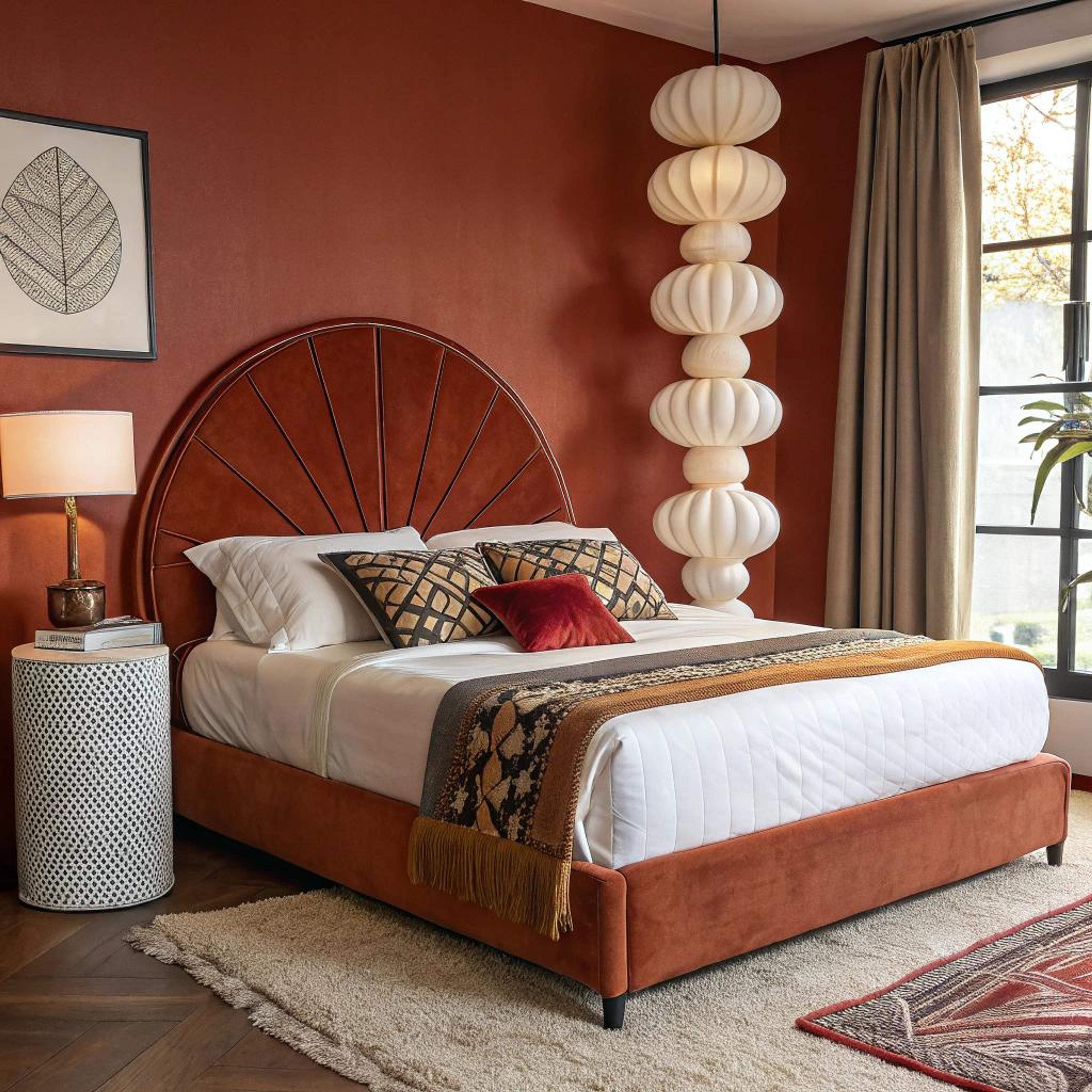 Zonsopgang achter velvet hoofdbord