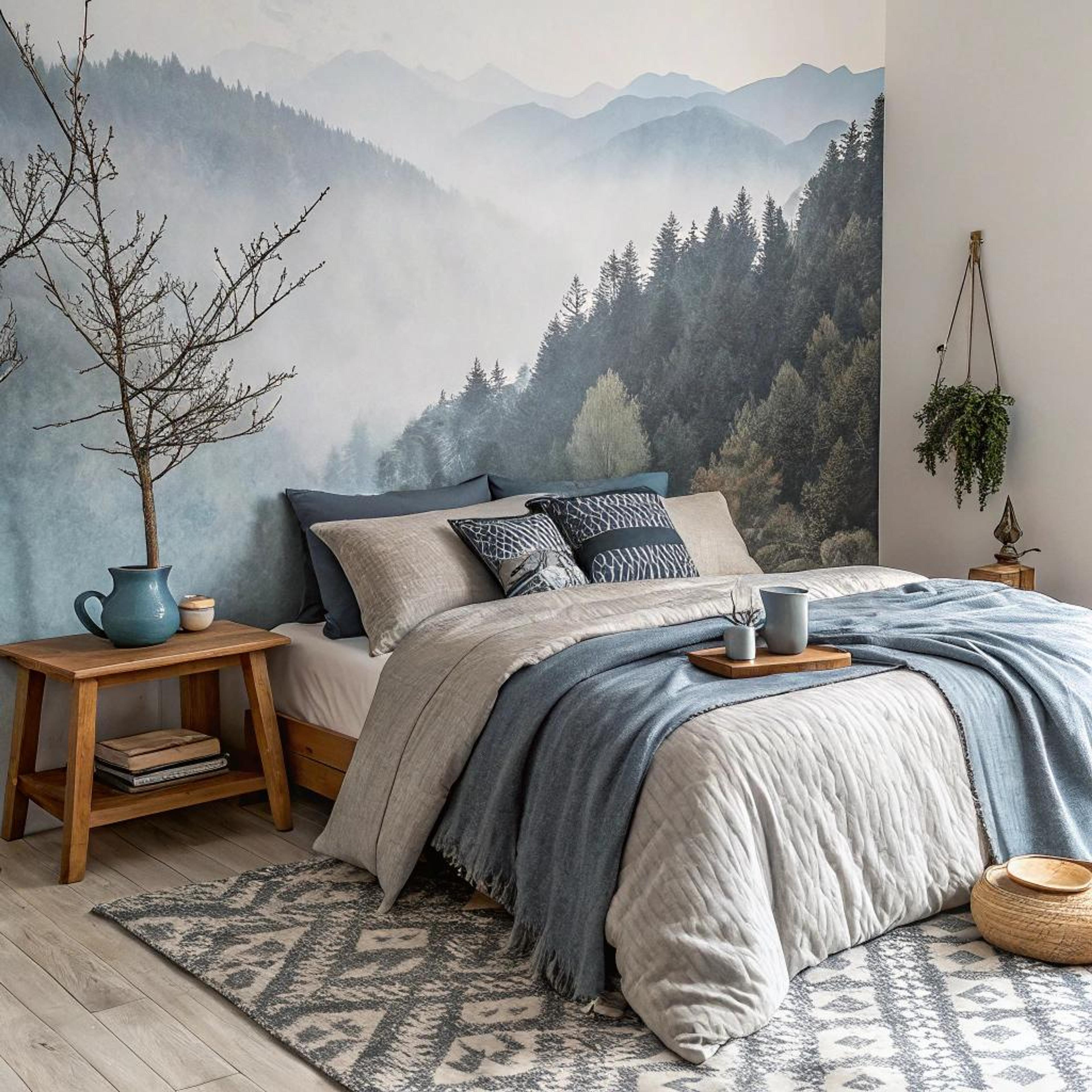Rustgevend behang met berglandschap