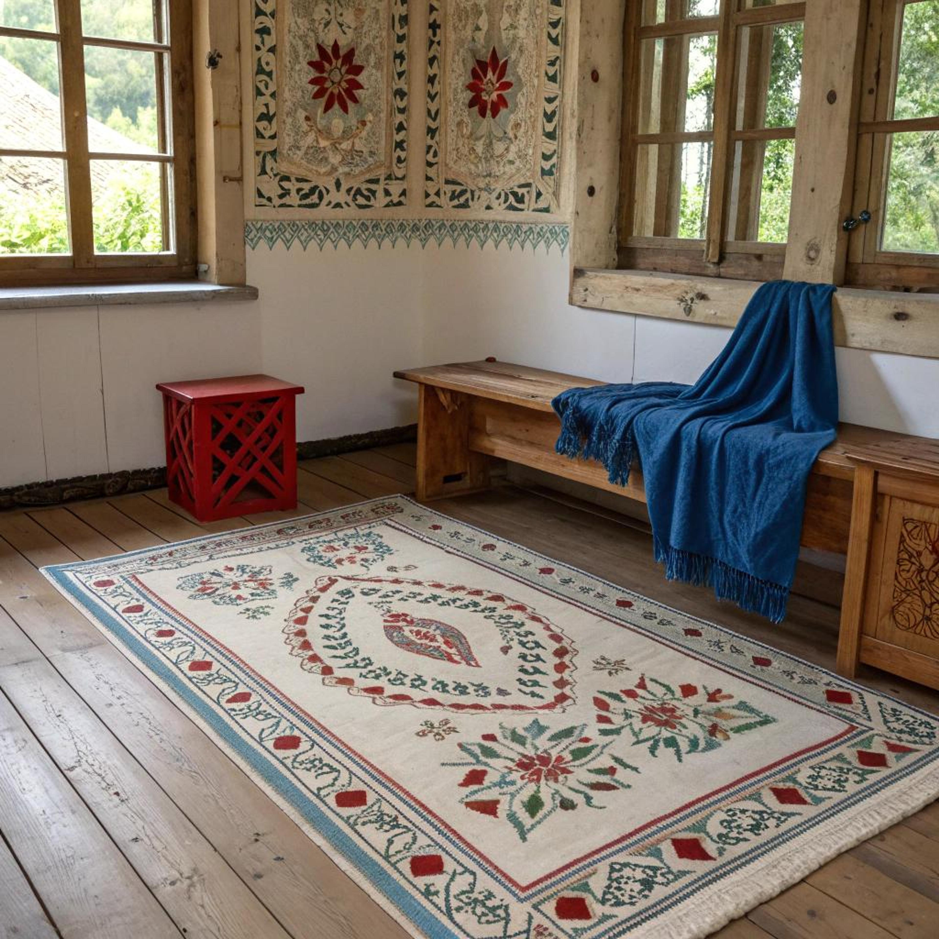 Vloerkleed layering met bloemmotief