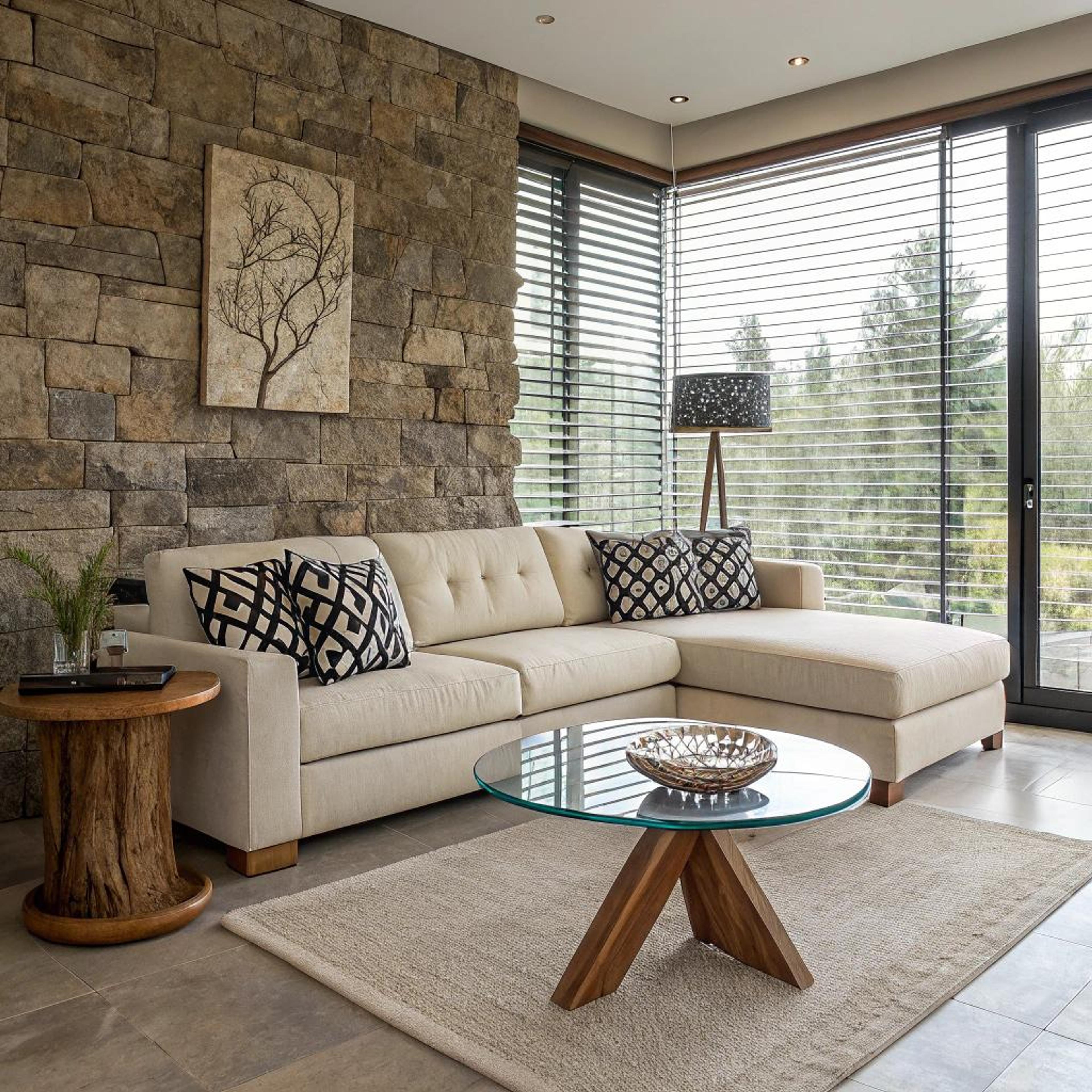 Rustieke stenen wand als contrast