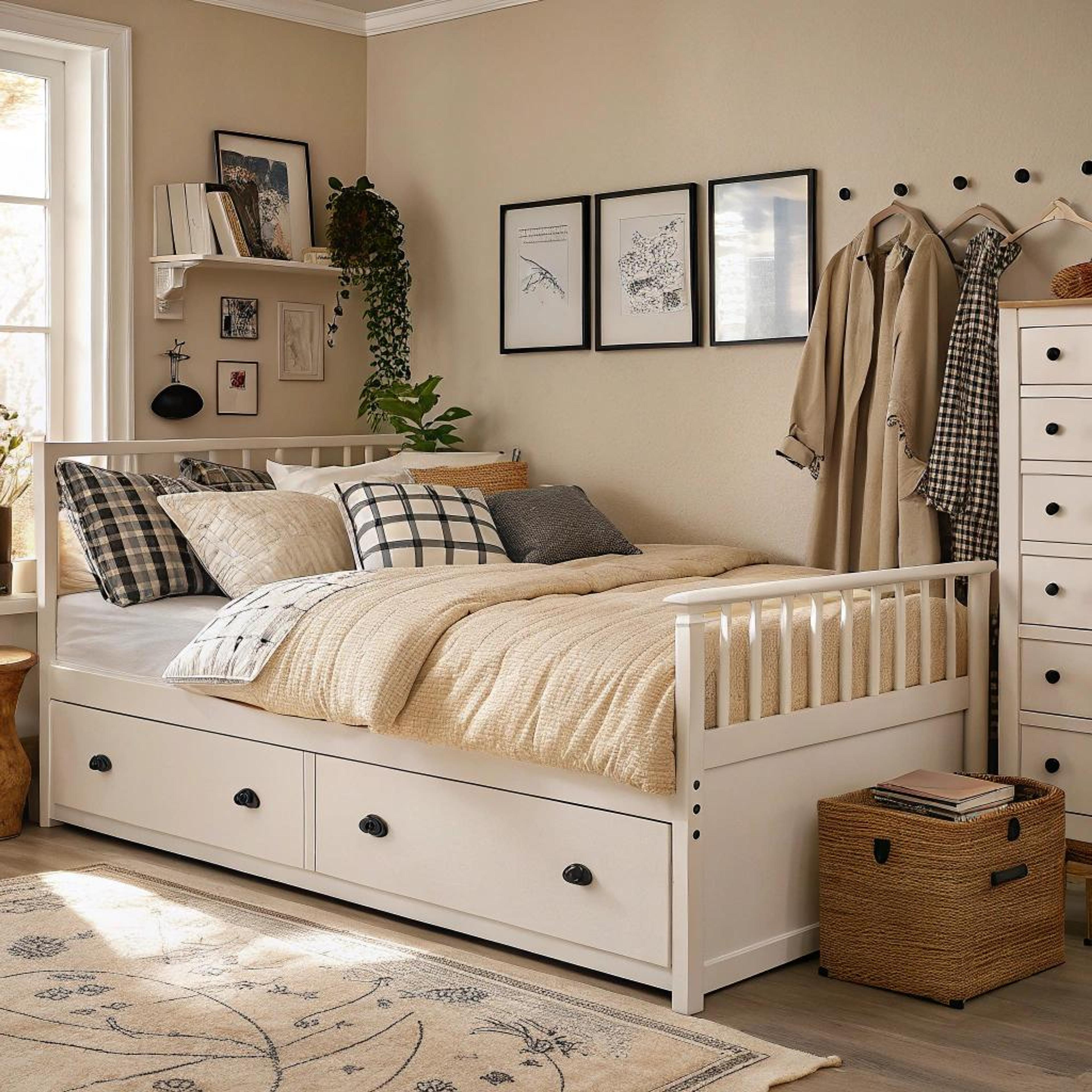 Plaid kussens en boekenplank