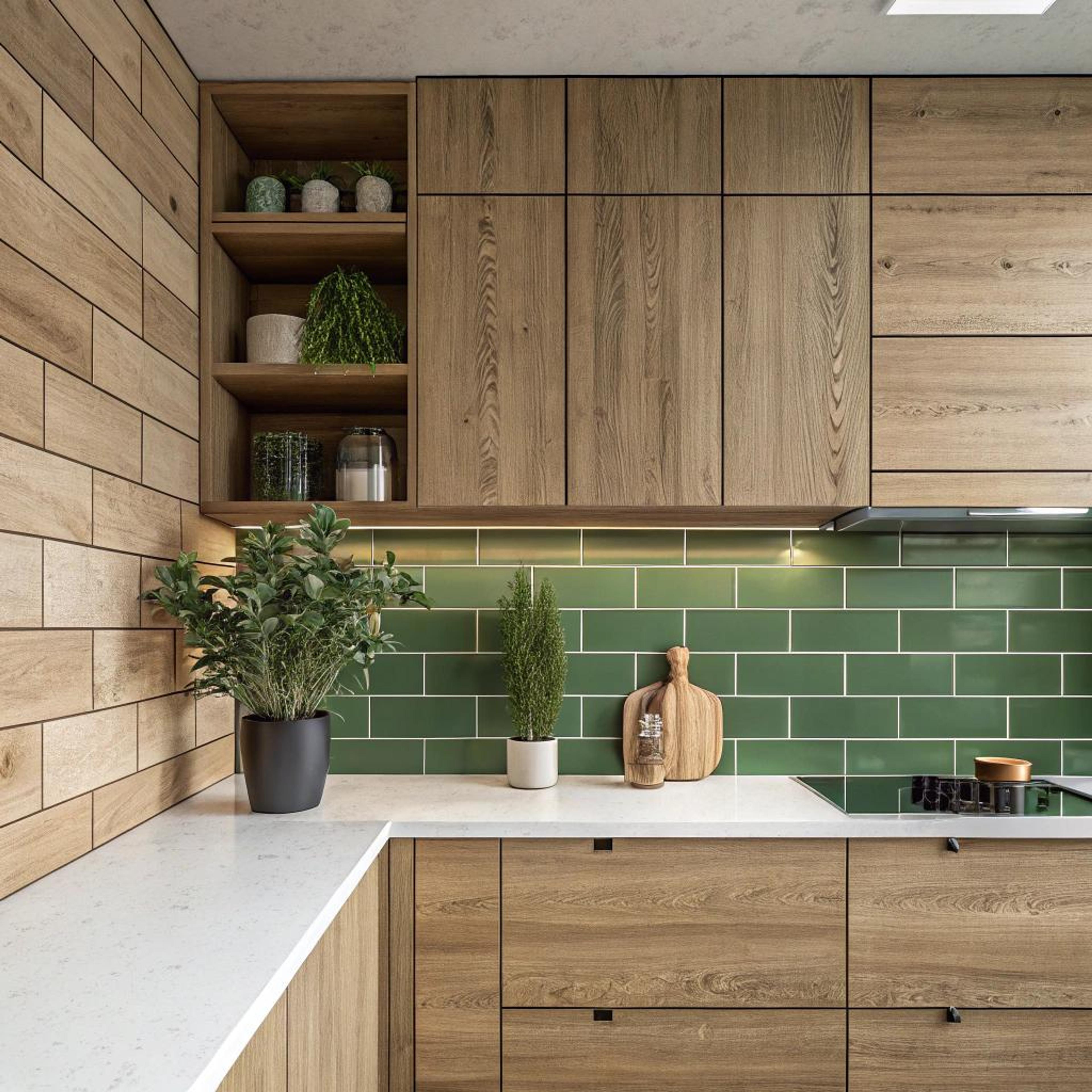 Groene tegels met houtlook