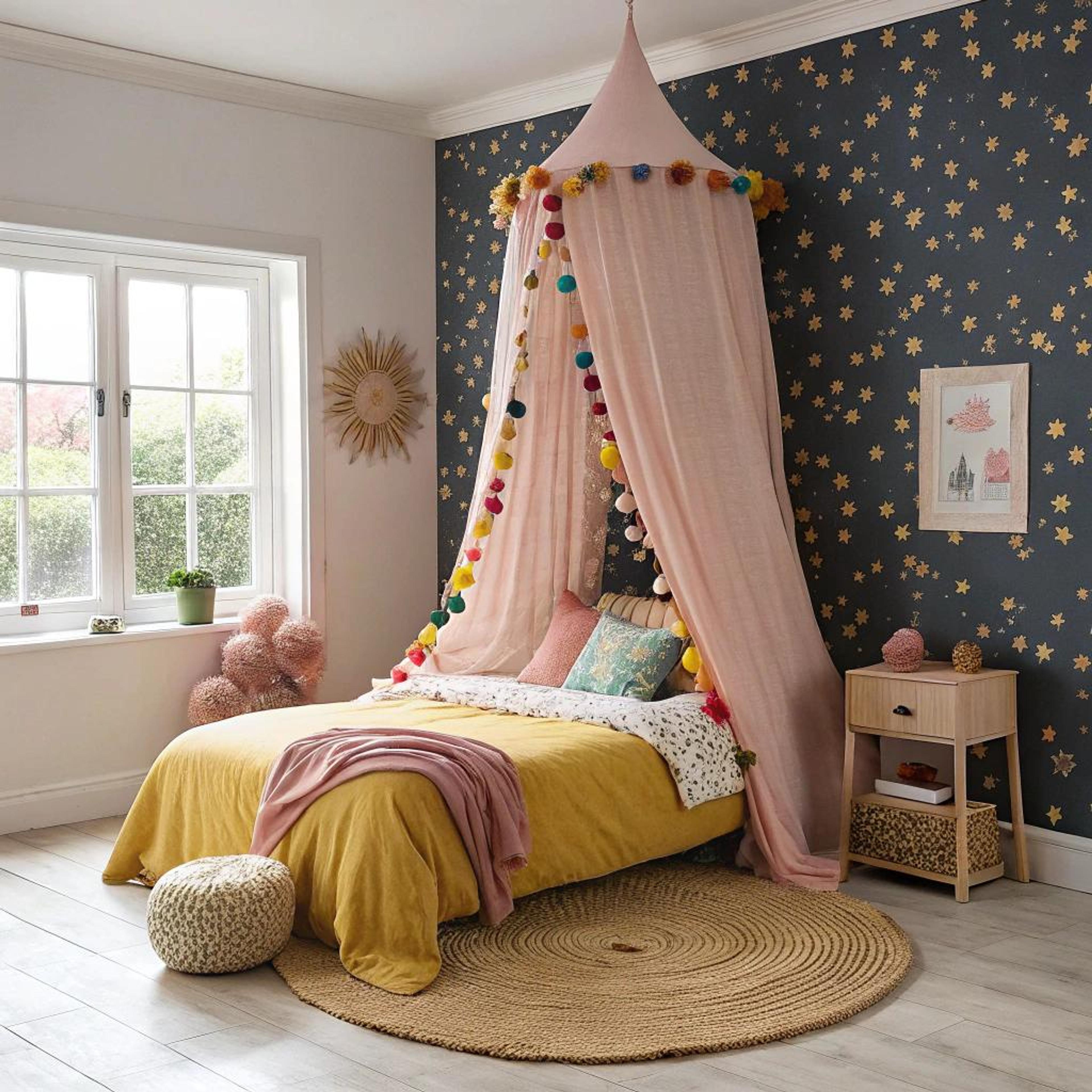 Hemelbed met vrolijke pompons