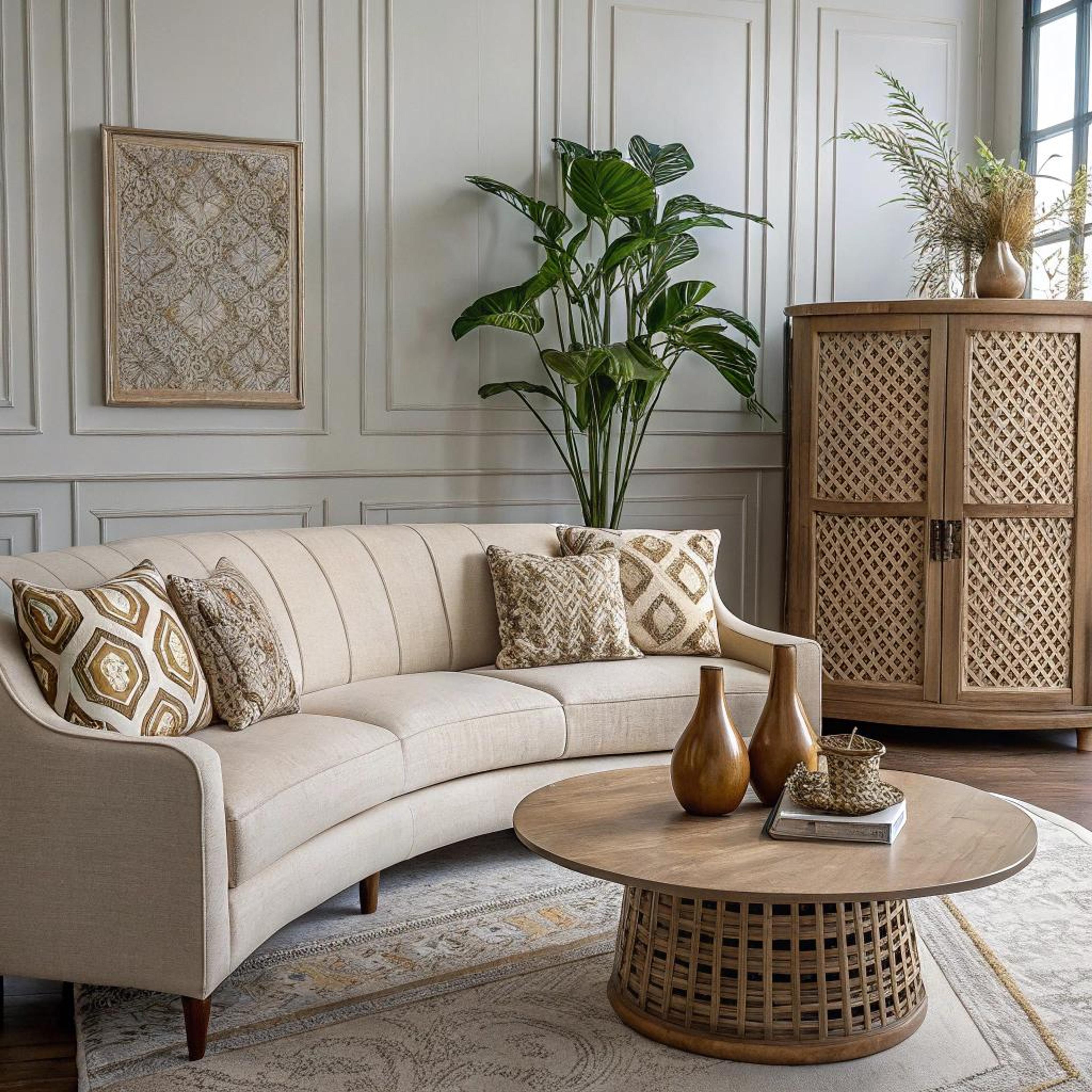 Gebogen bank met patronen