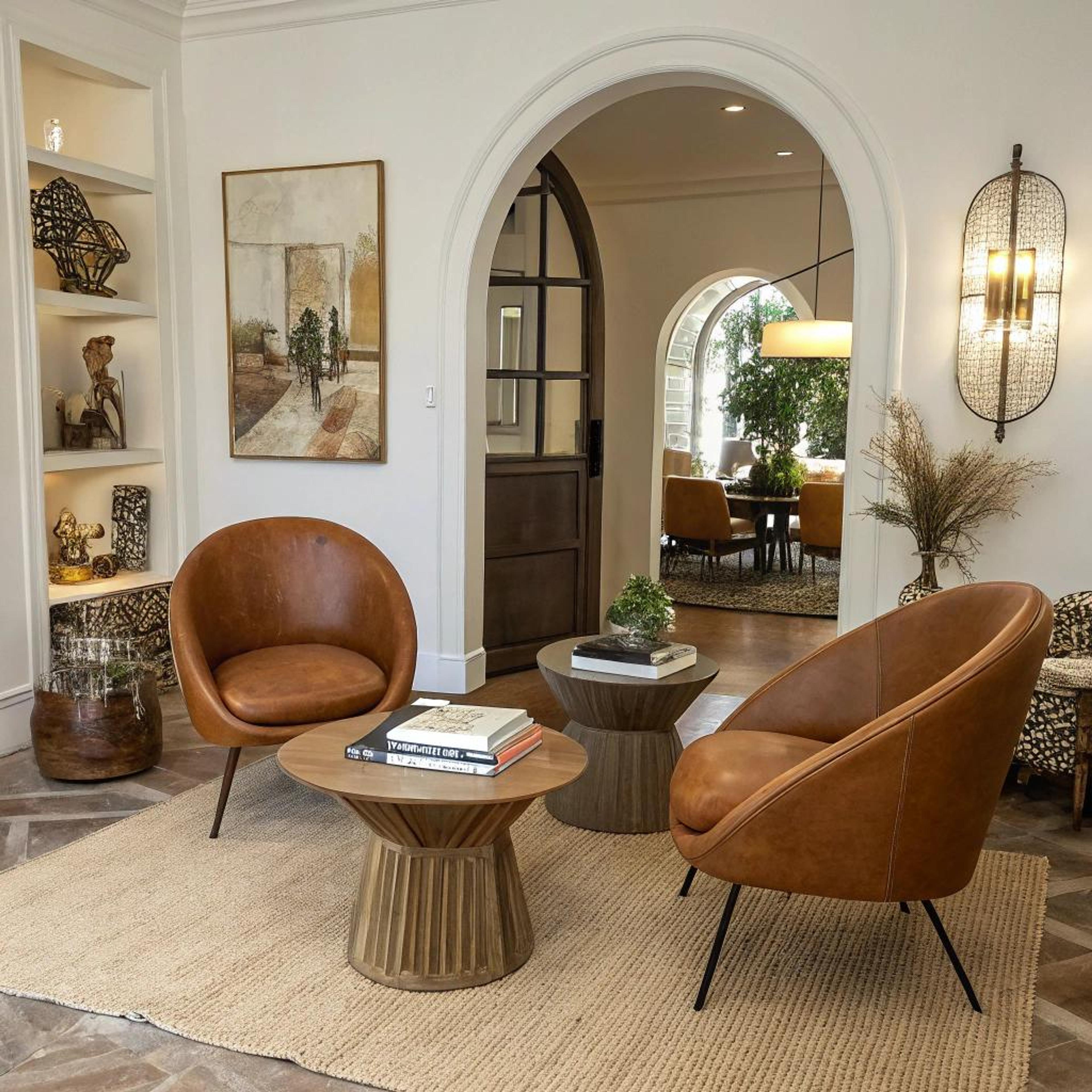 Leren stoelen met ronde vormen