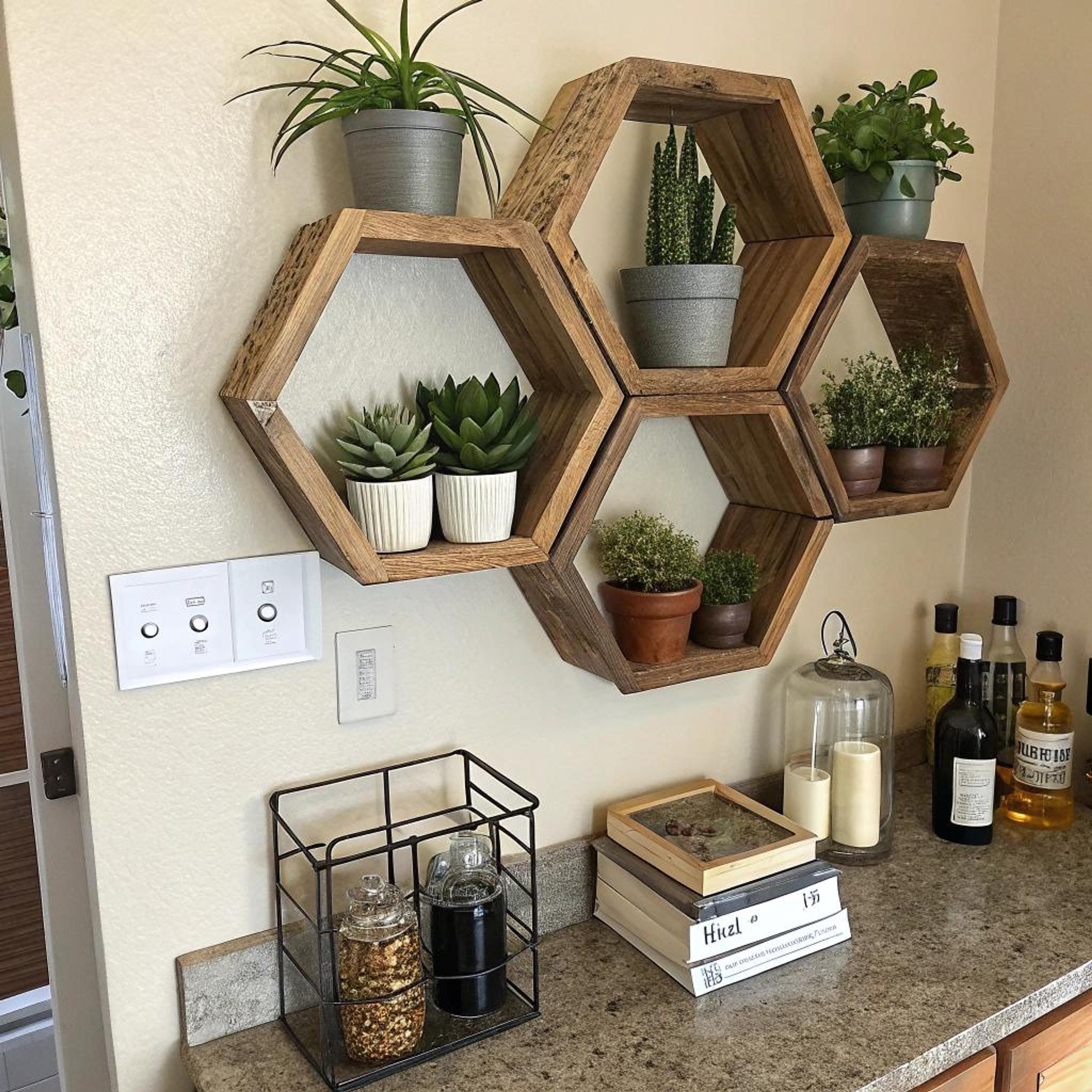 Houten hexagons als wanddecoratie