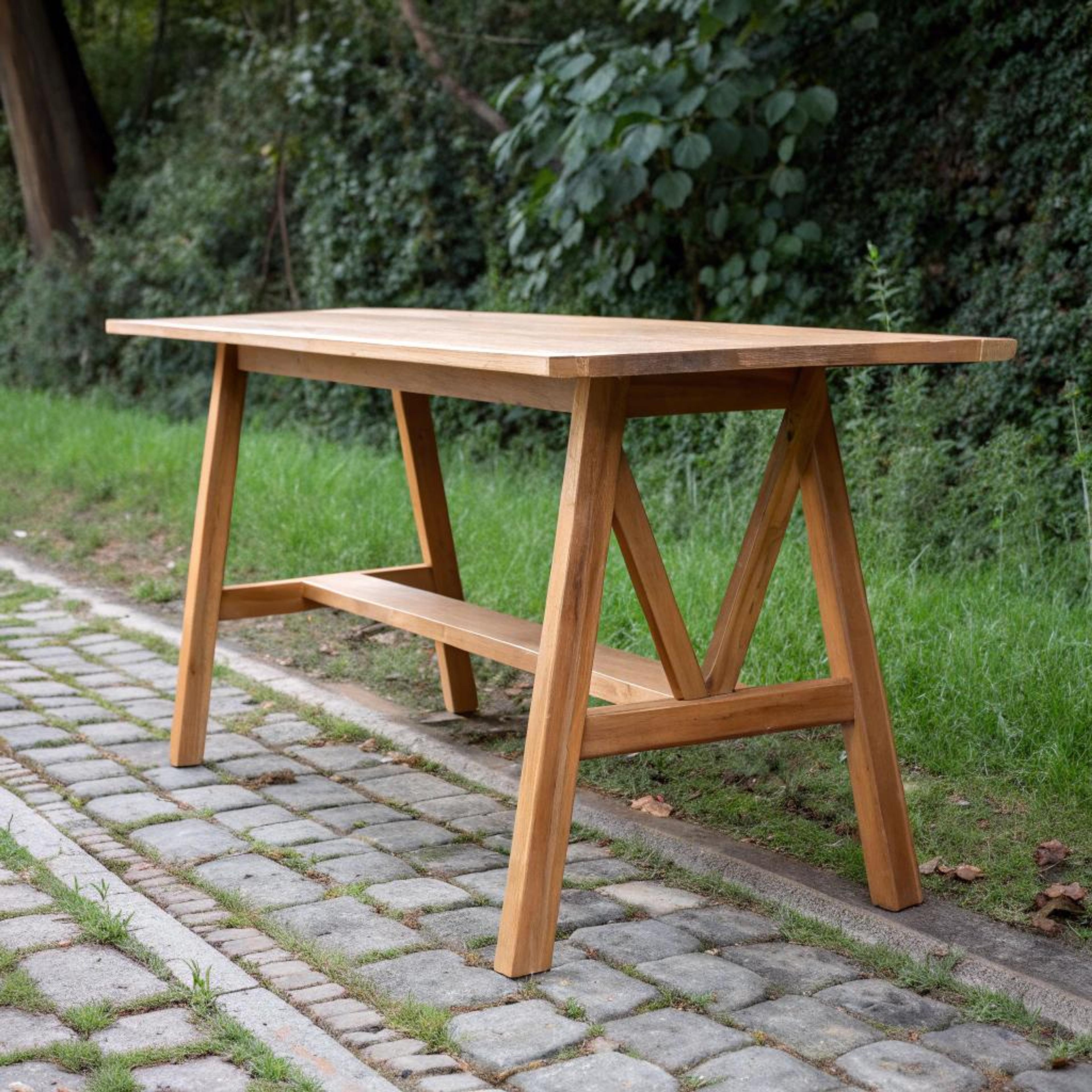 Houten schragen in het groen