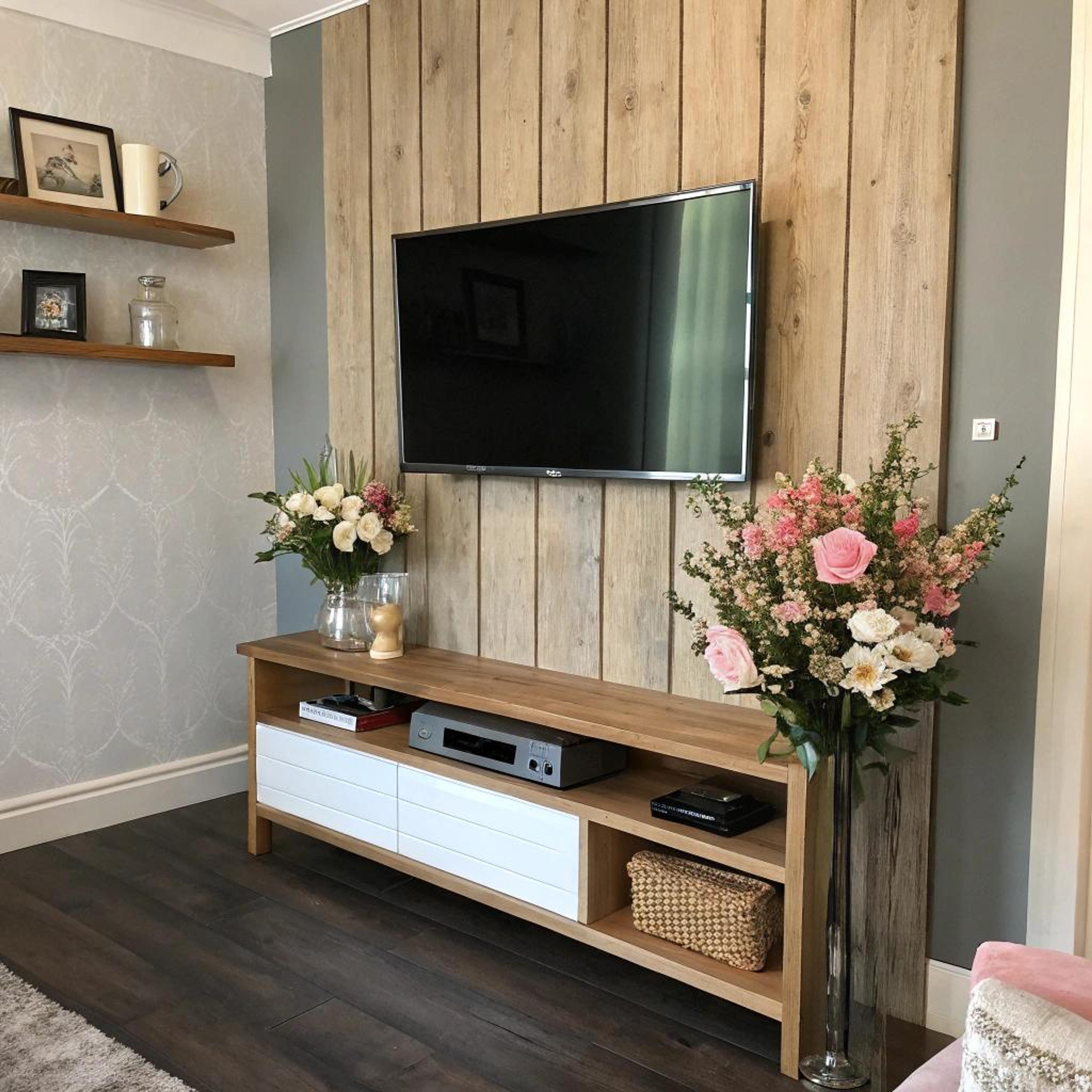 Symmetrische mediawand met bloemen