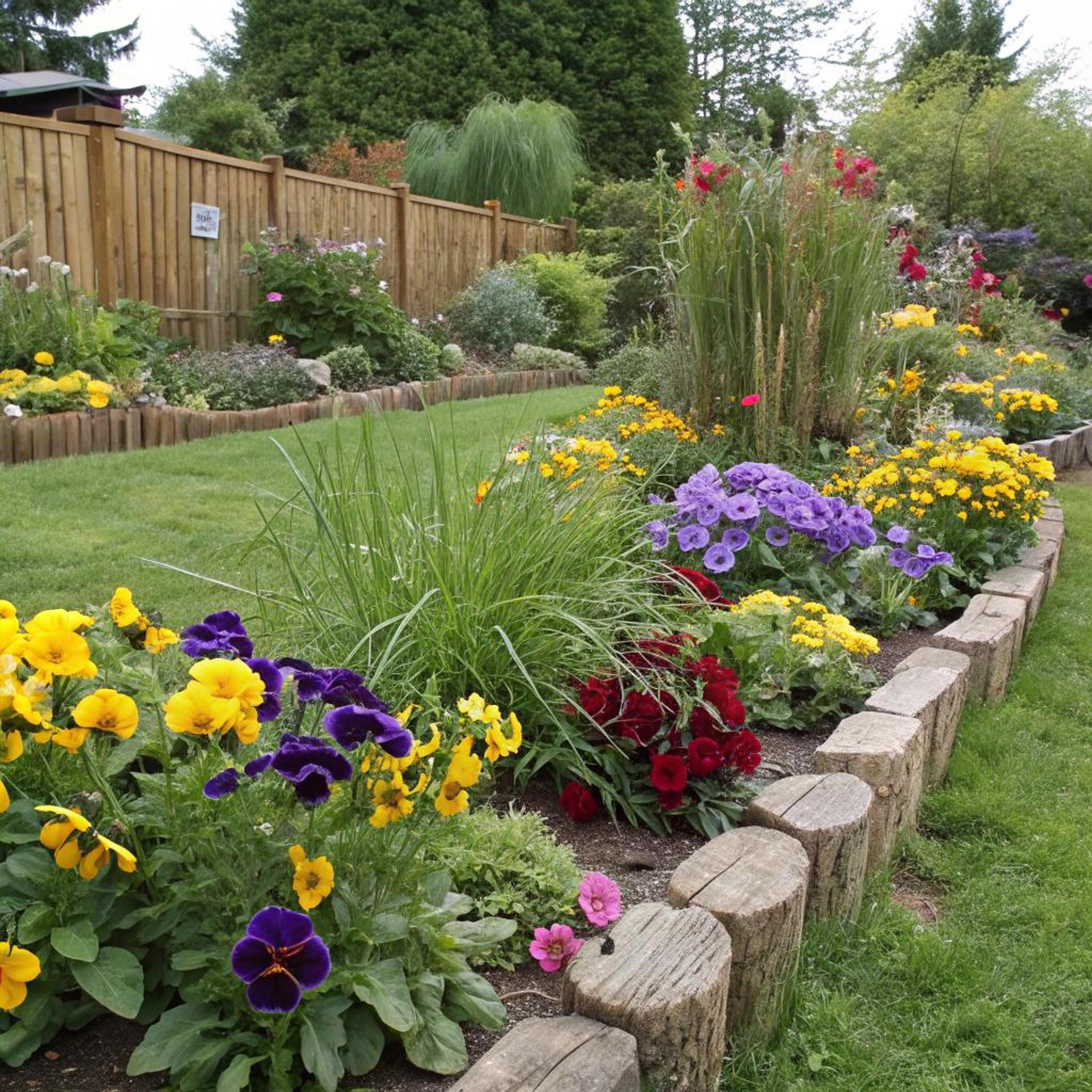 Vrolijke border met houtaccenten