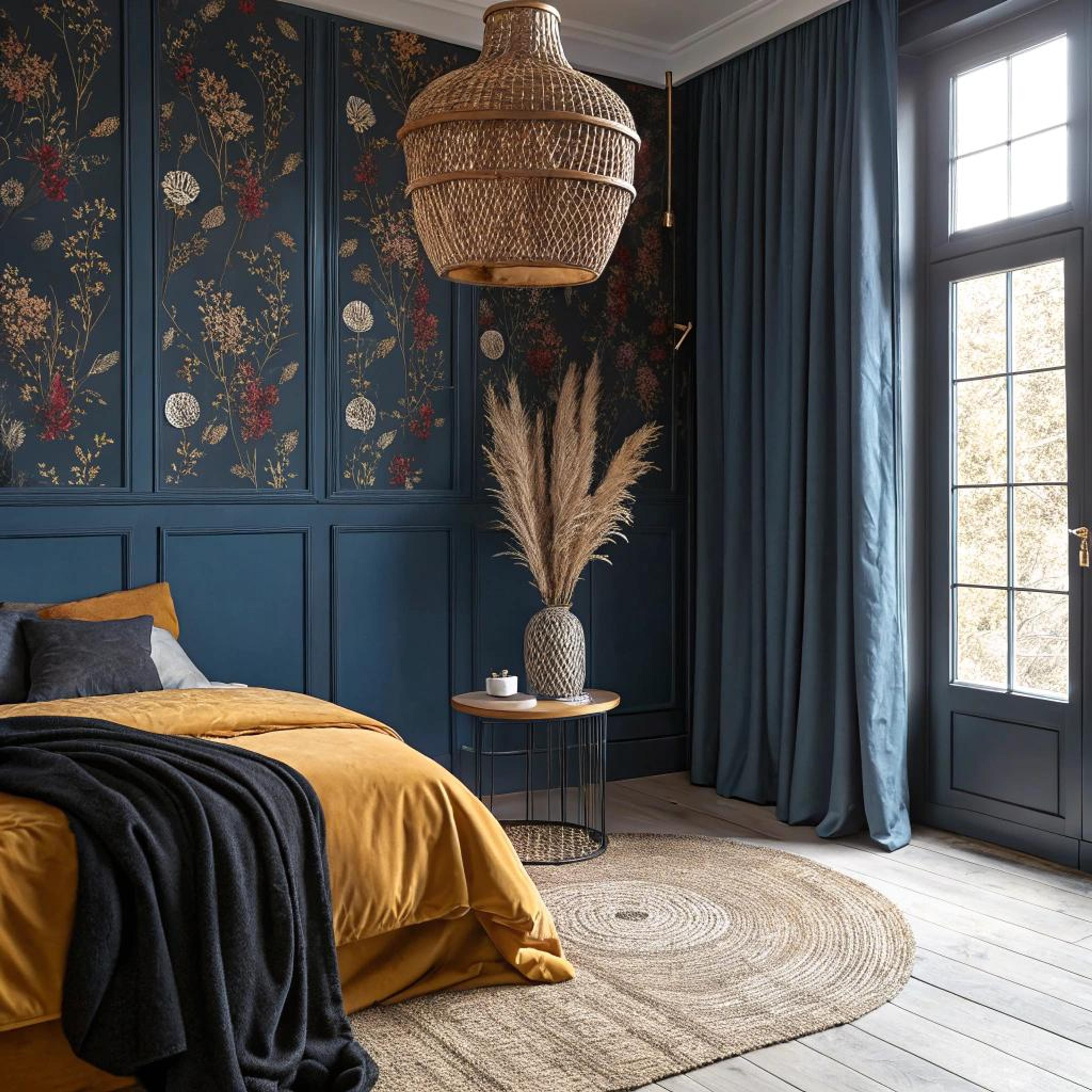 Diepblauw behang als basis