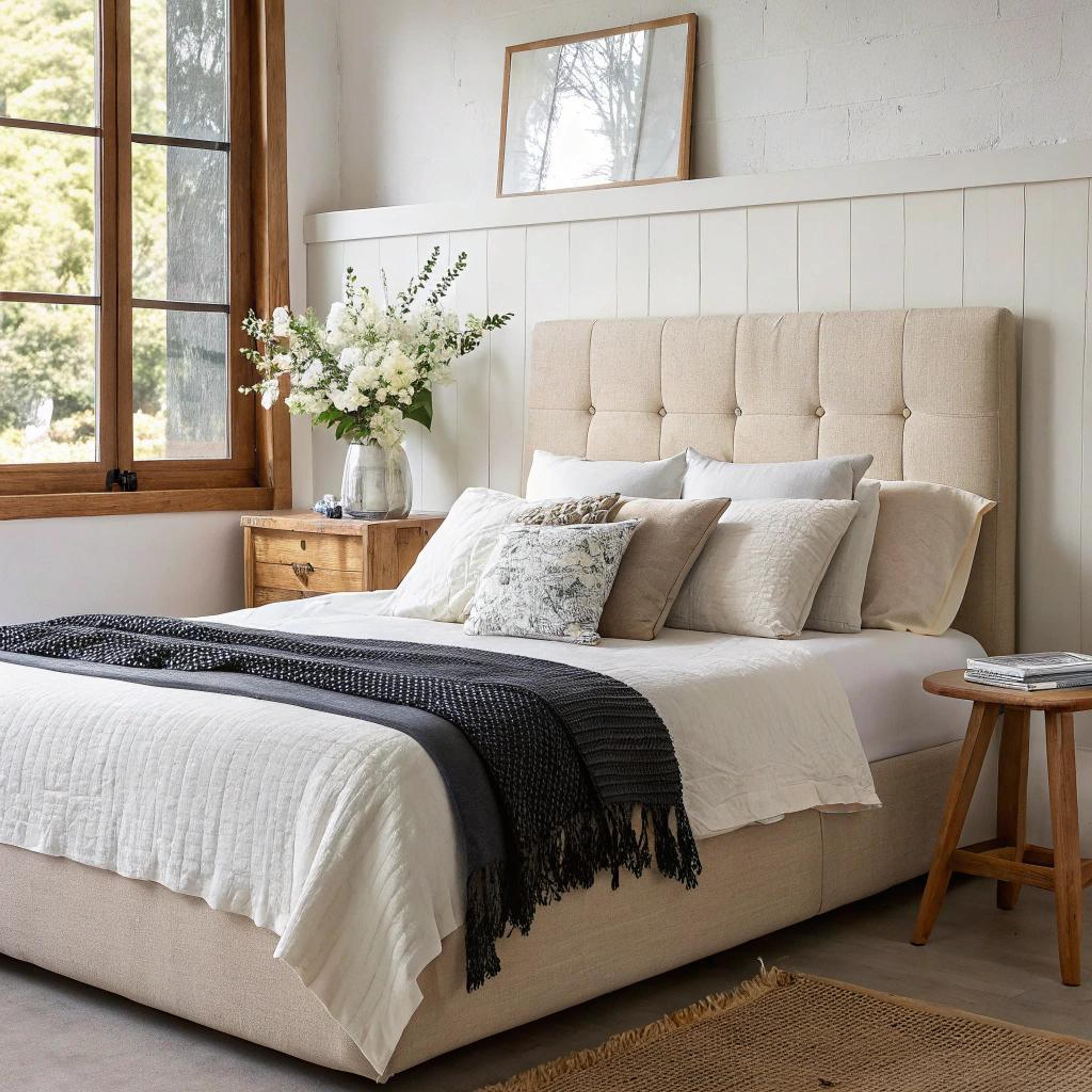 Beige hoofdeinde met aards palet