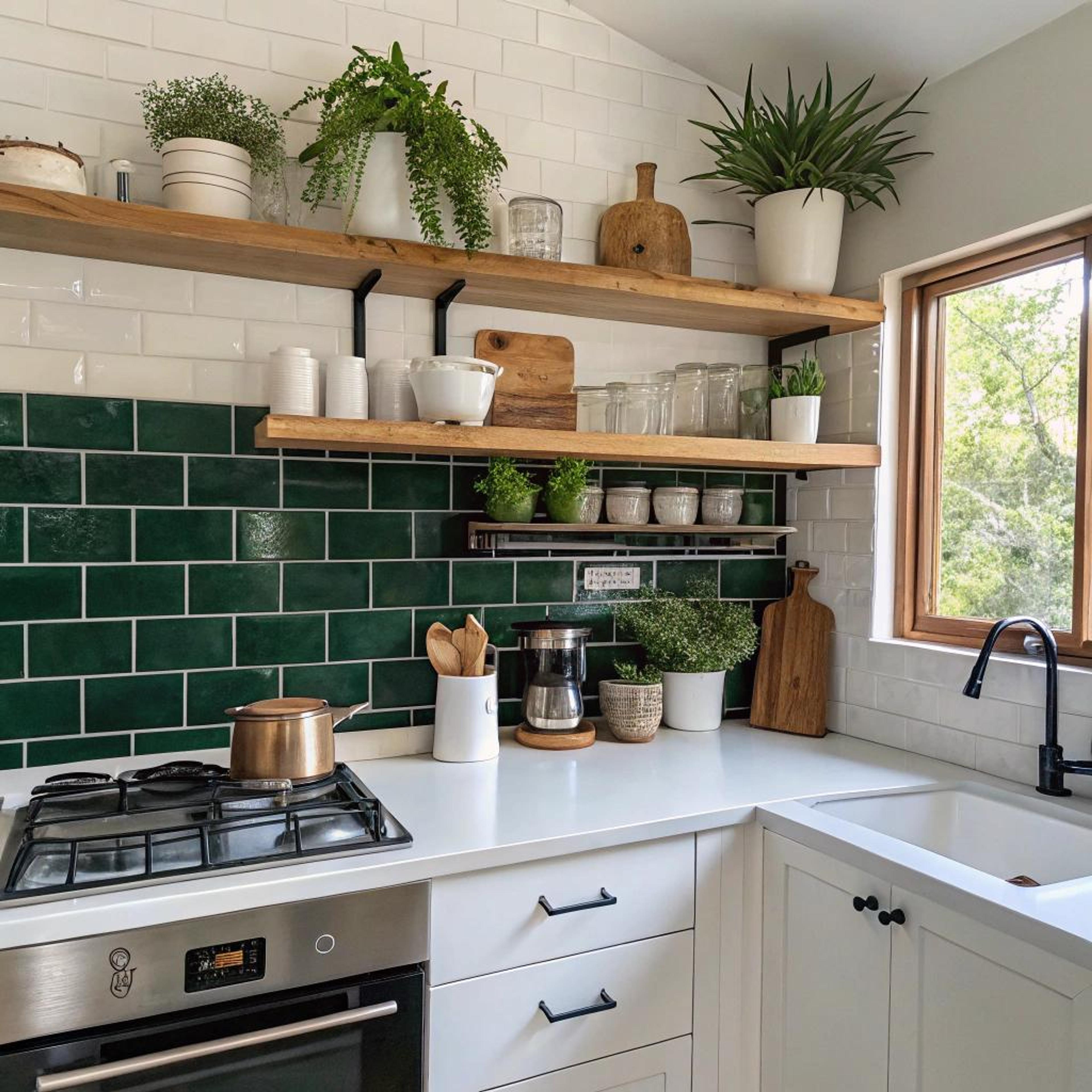 Groene tegels met plantenmix