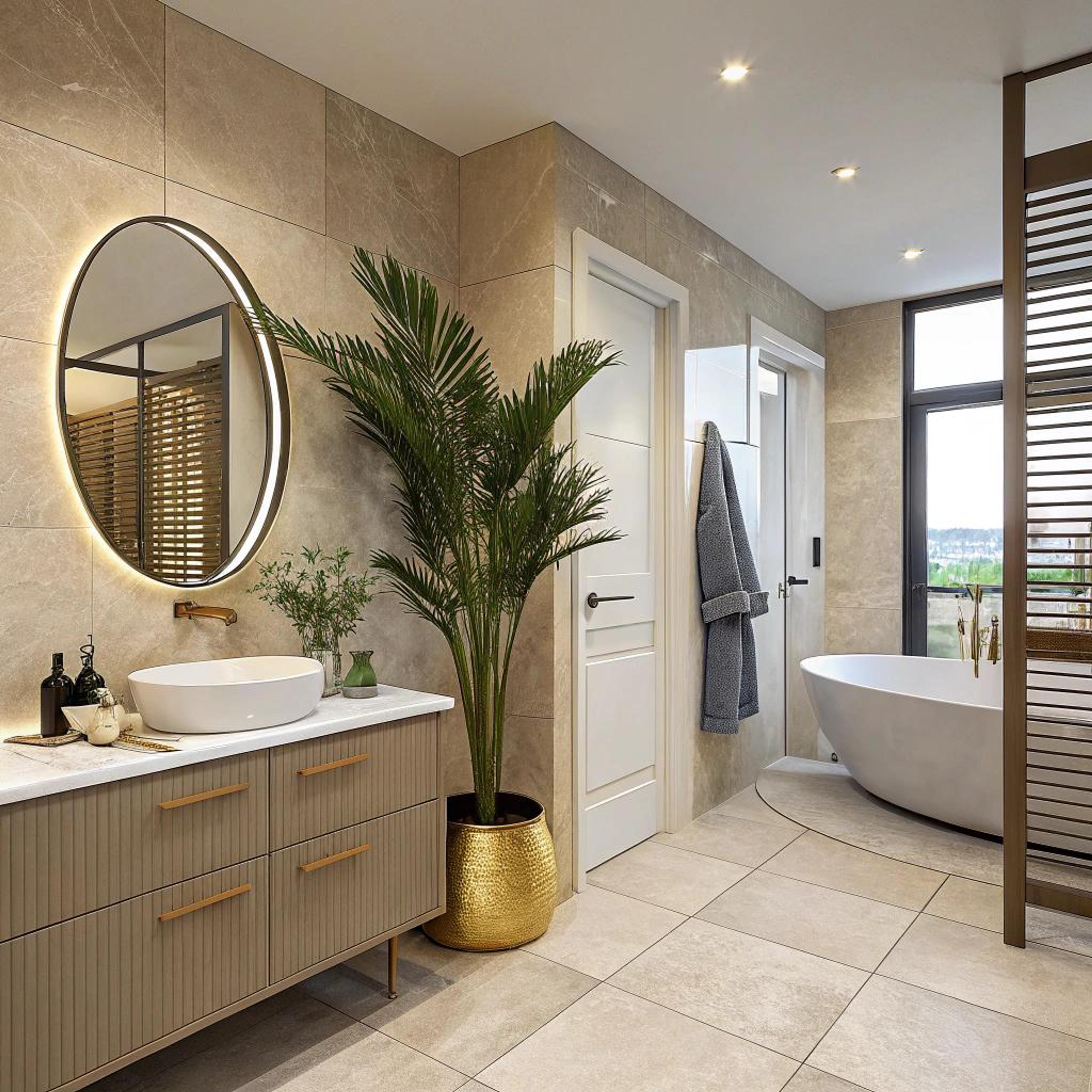Gouden accenten met beige tegels