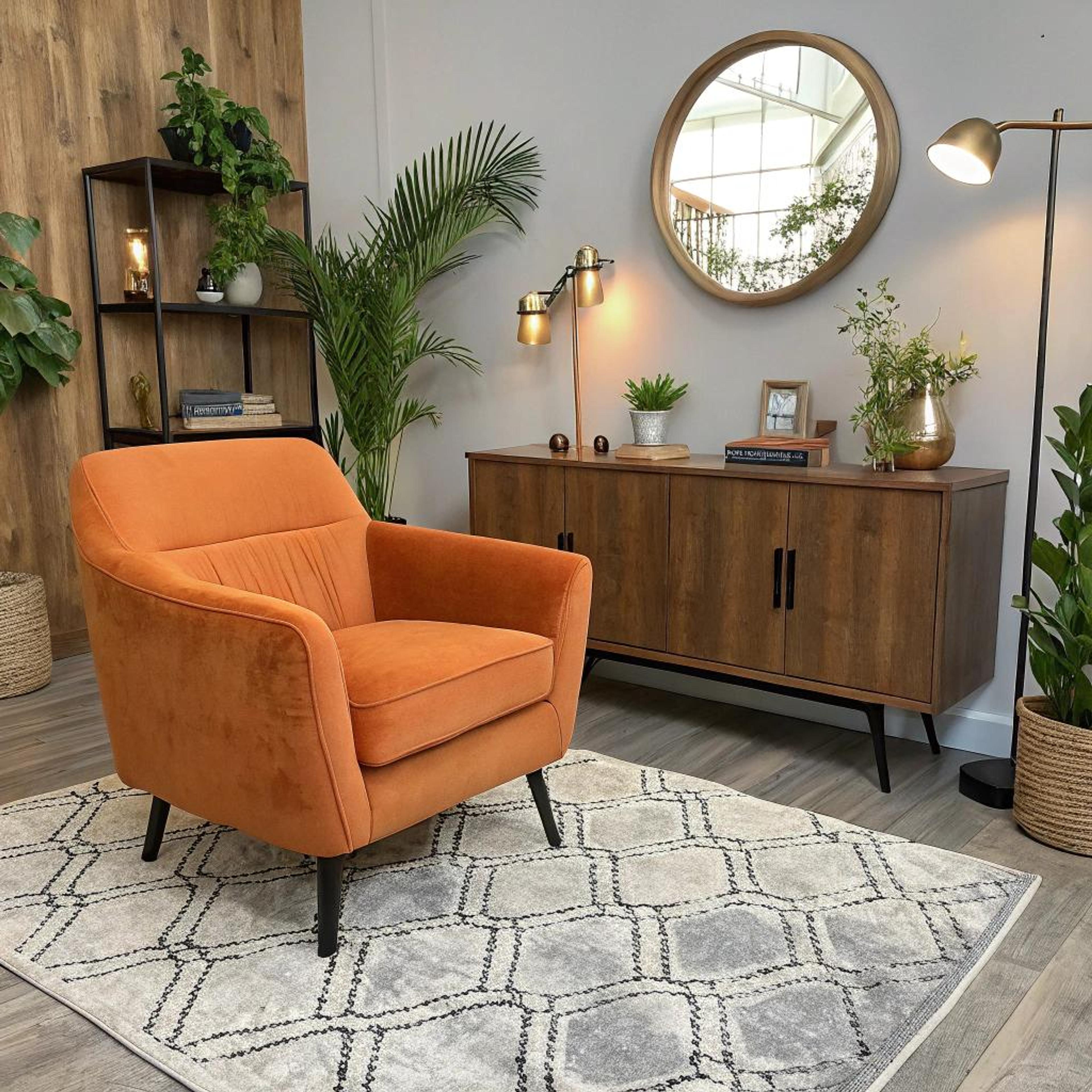 Opvallende fauteuil op vloerkleed
