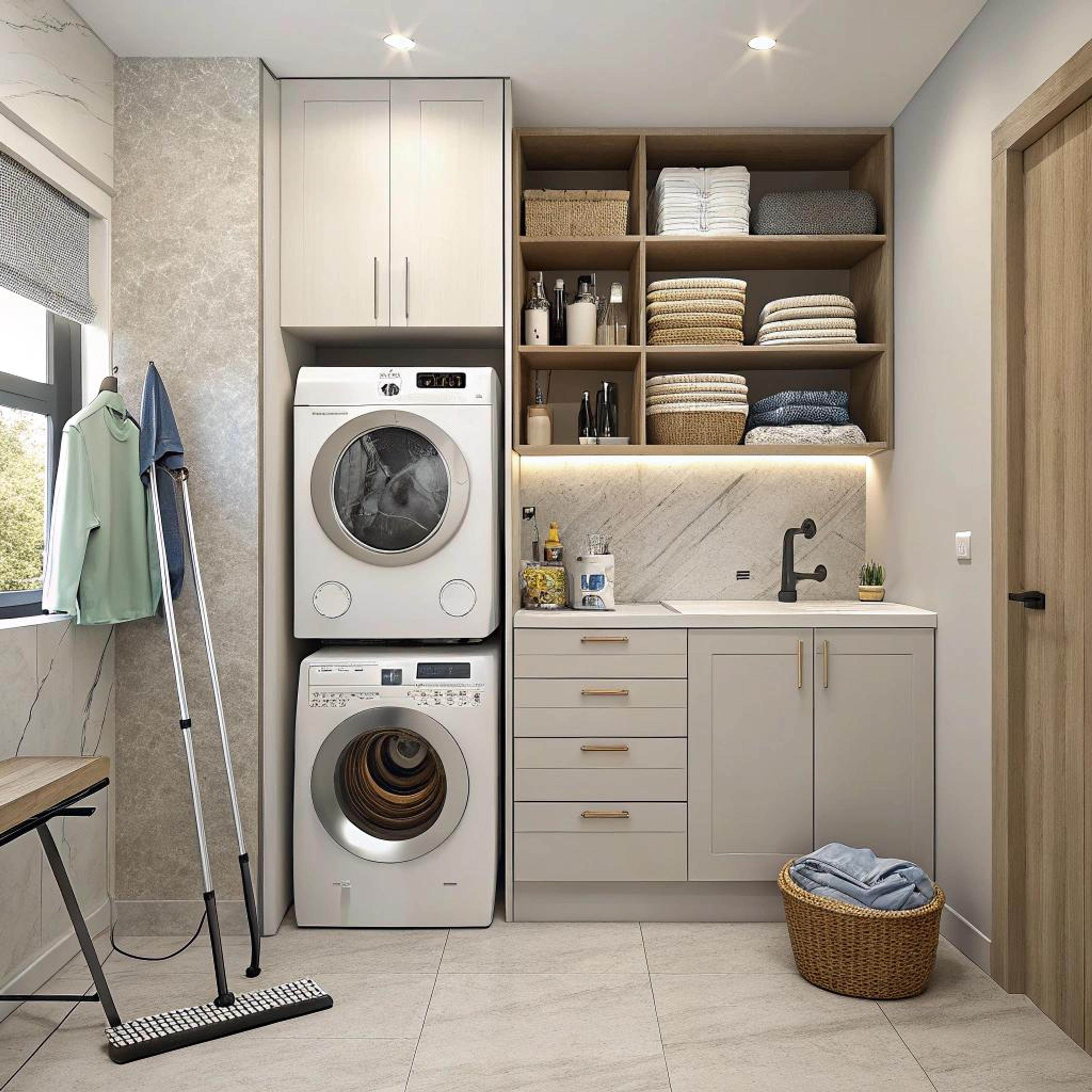 Beige kasten en open planken
