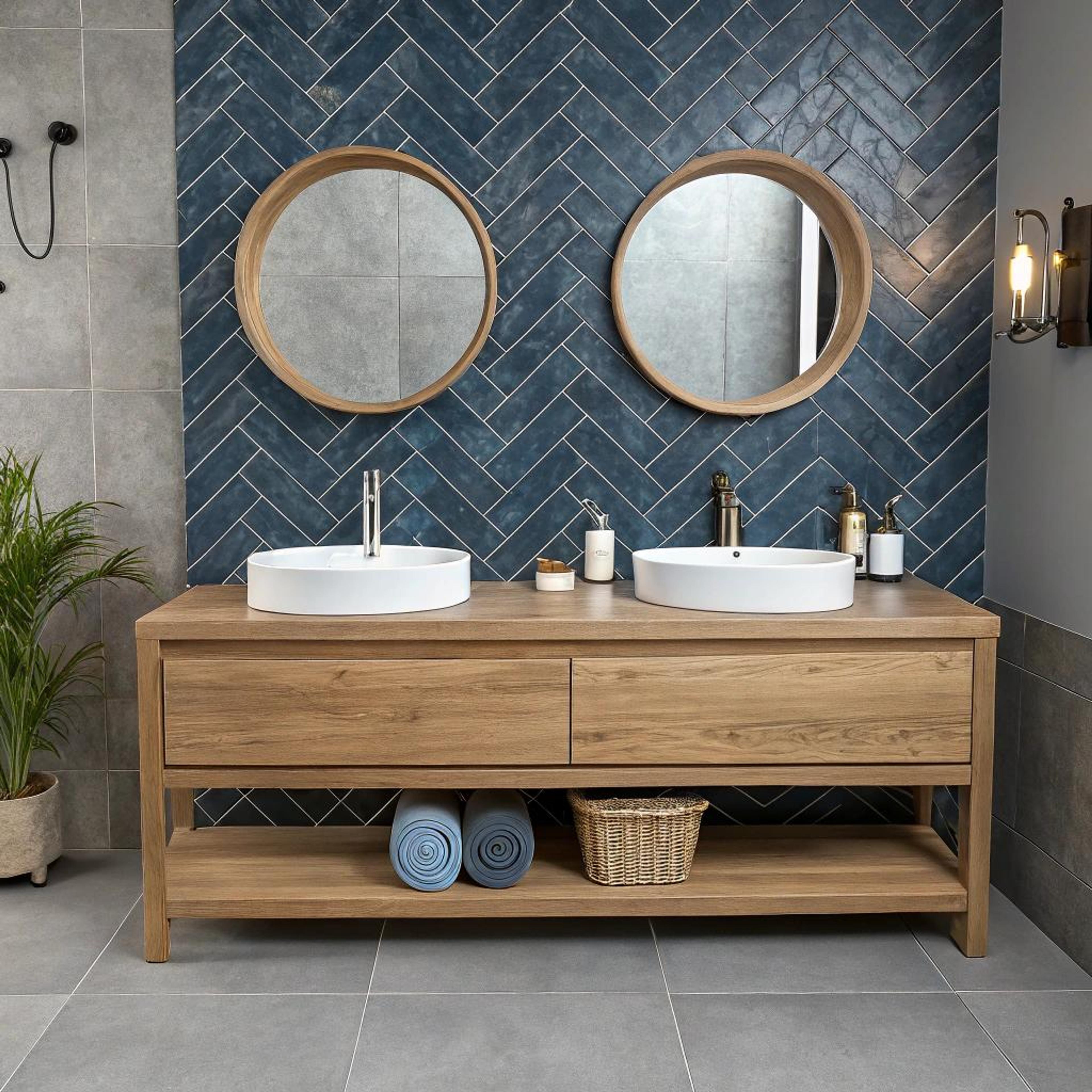 Blauw visgraat met houttinten