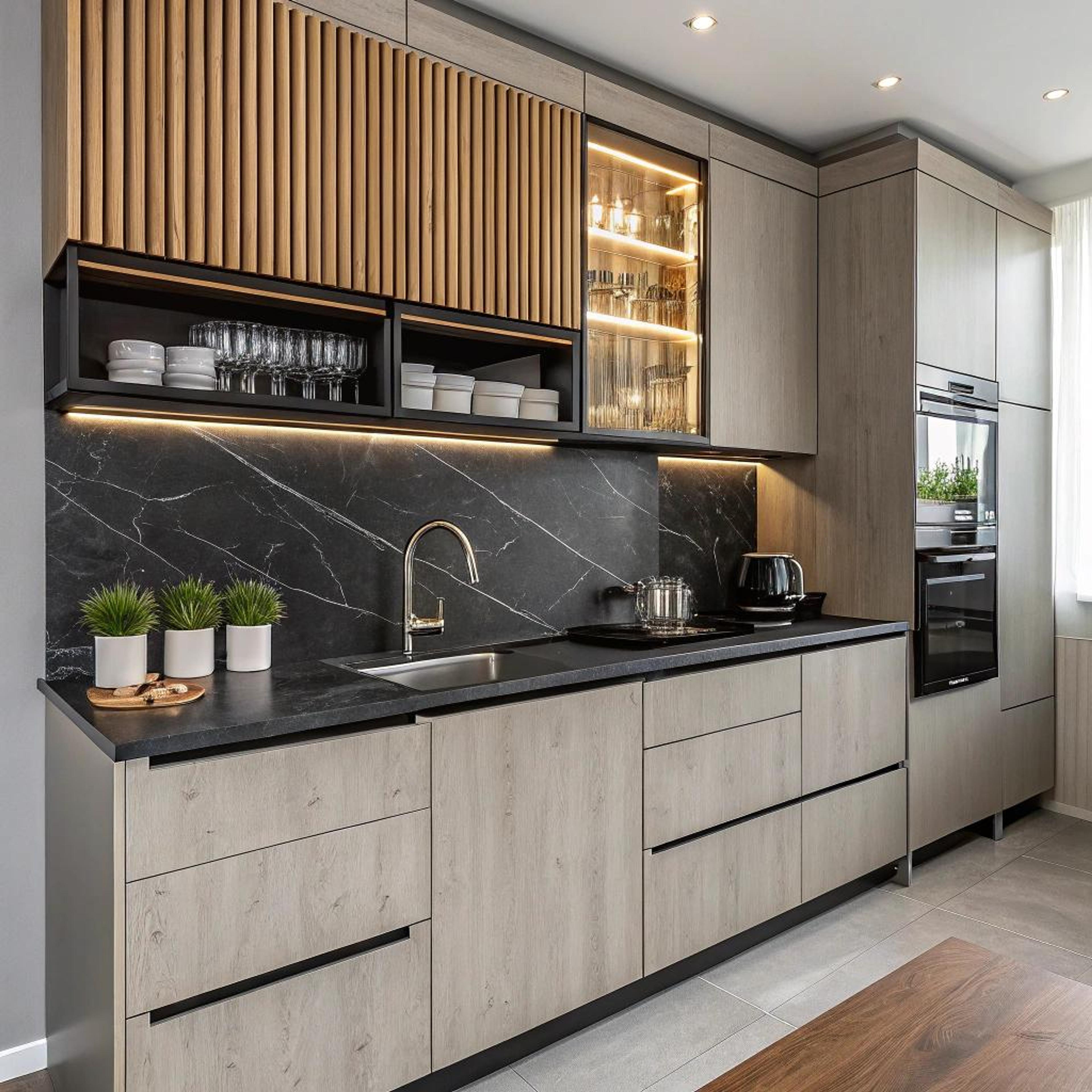 Licht hout met marmercontrast