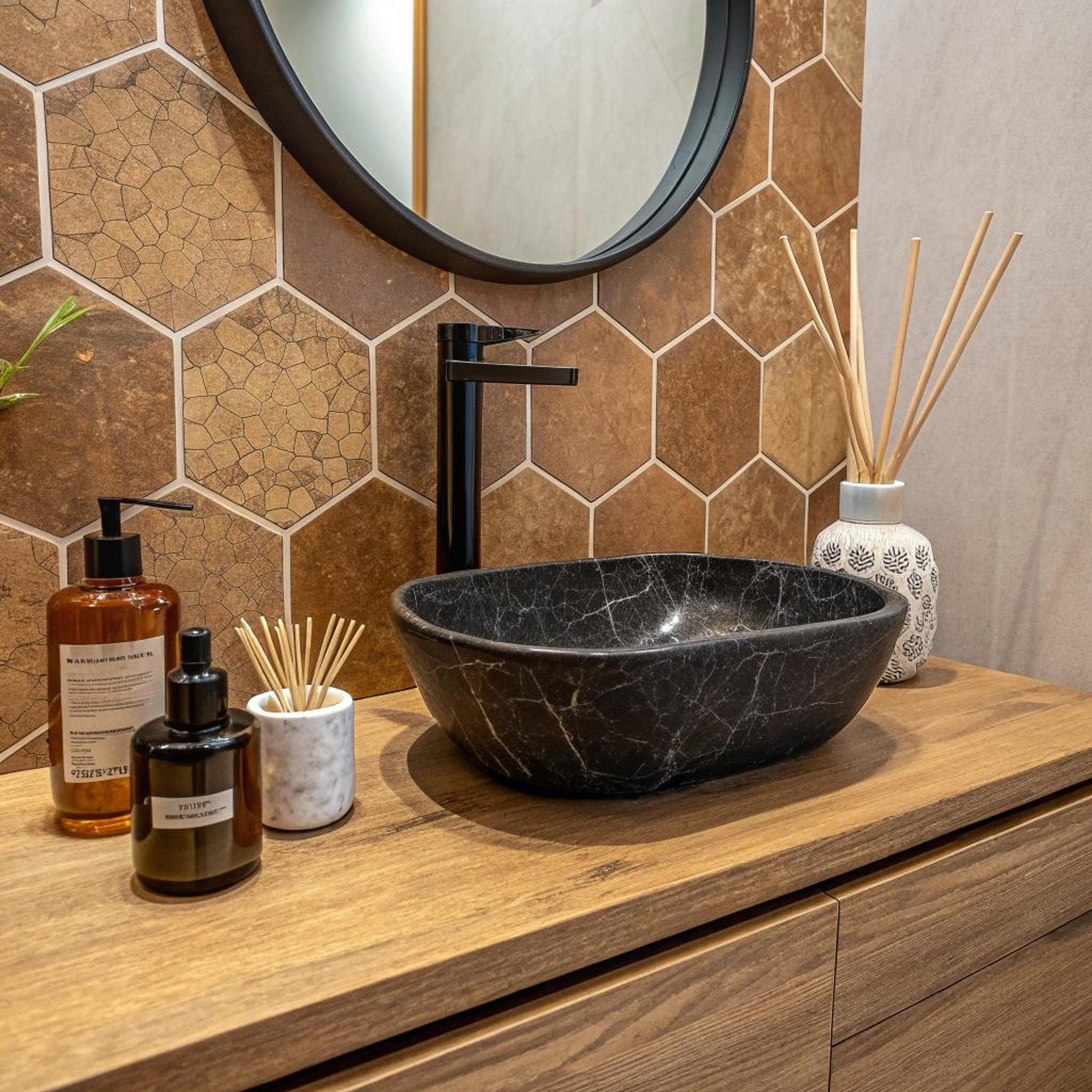 Aardse hexagon tegels met hout