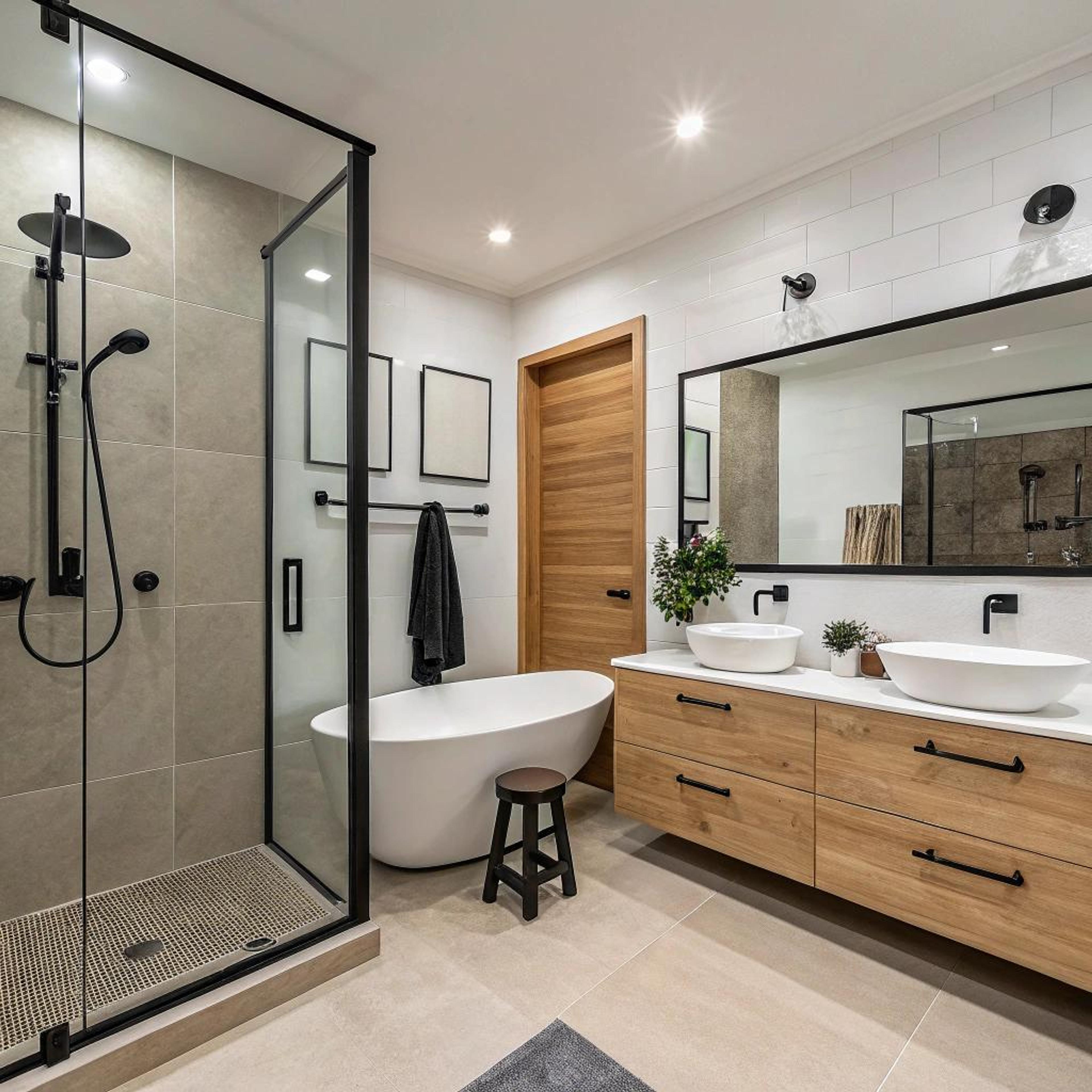 Strakke douche met houtdetails