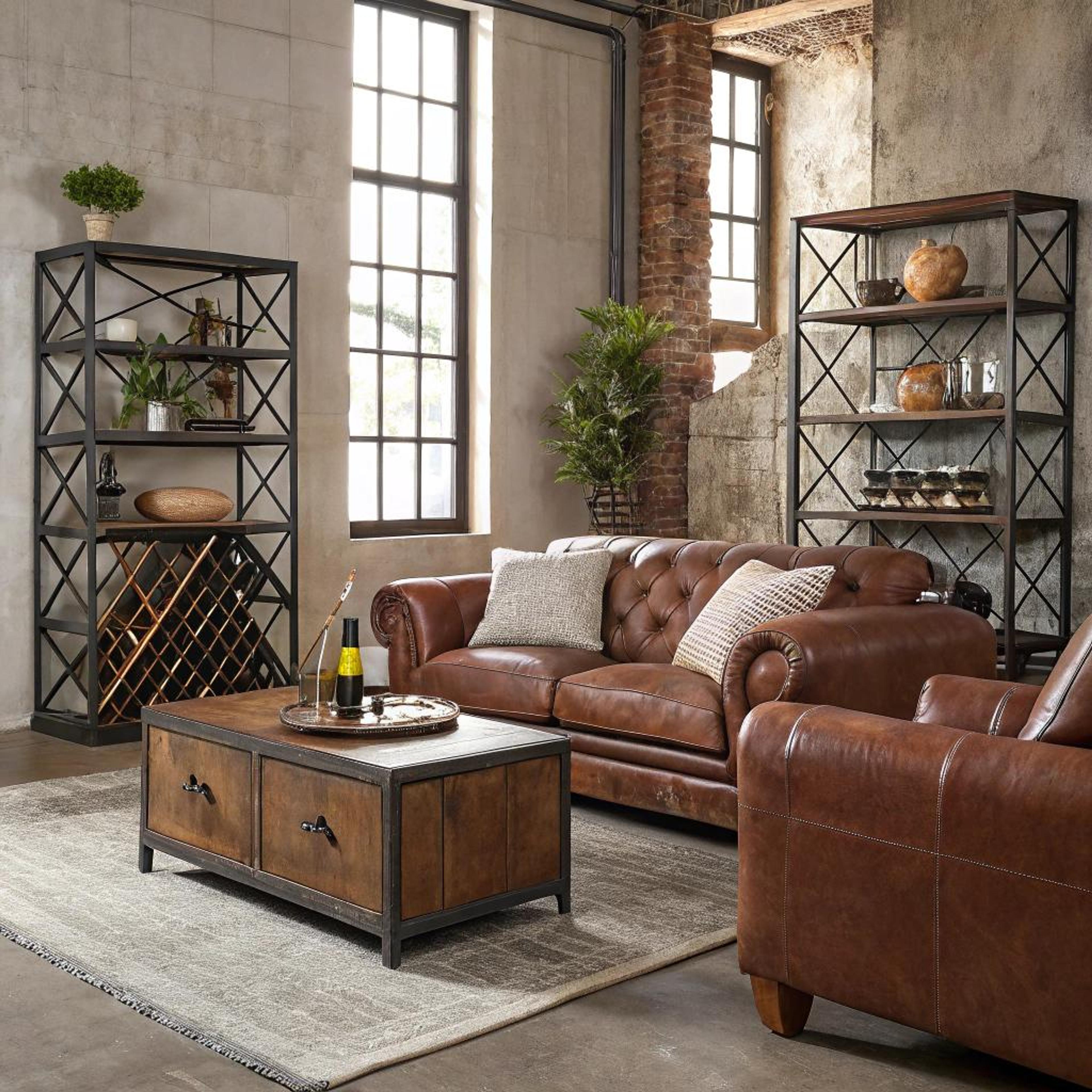 Bruine leren banken als blikvanger