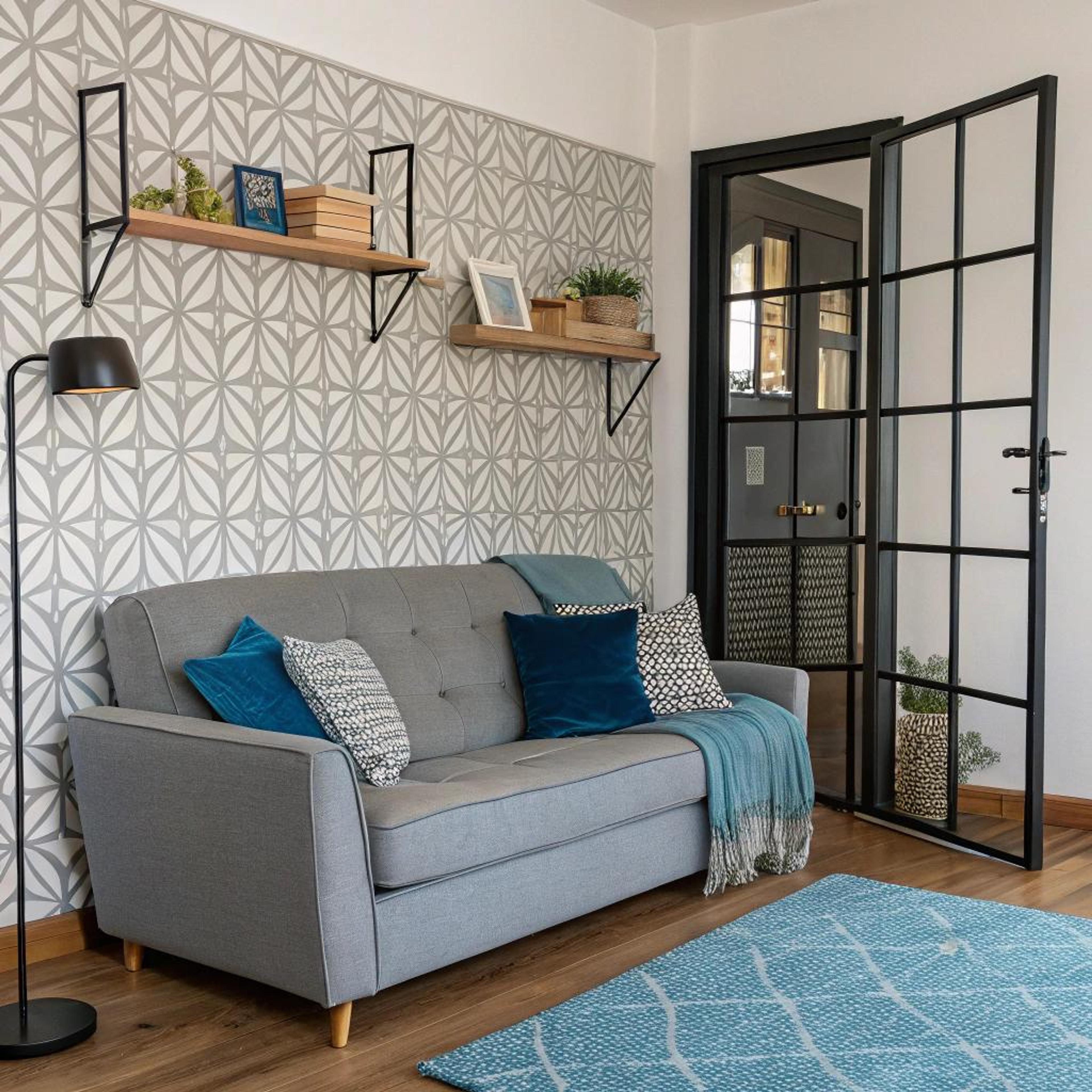 Geometrisch behang en kleuraccenten