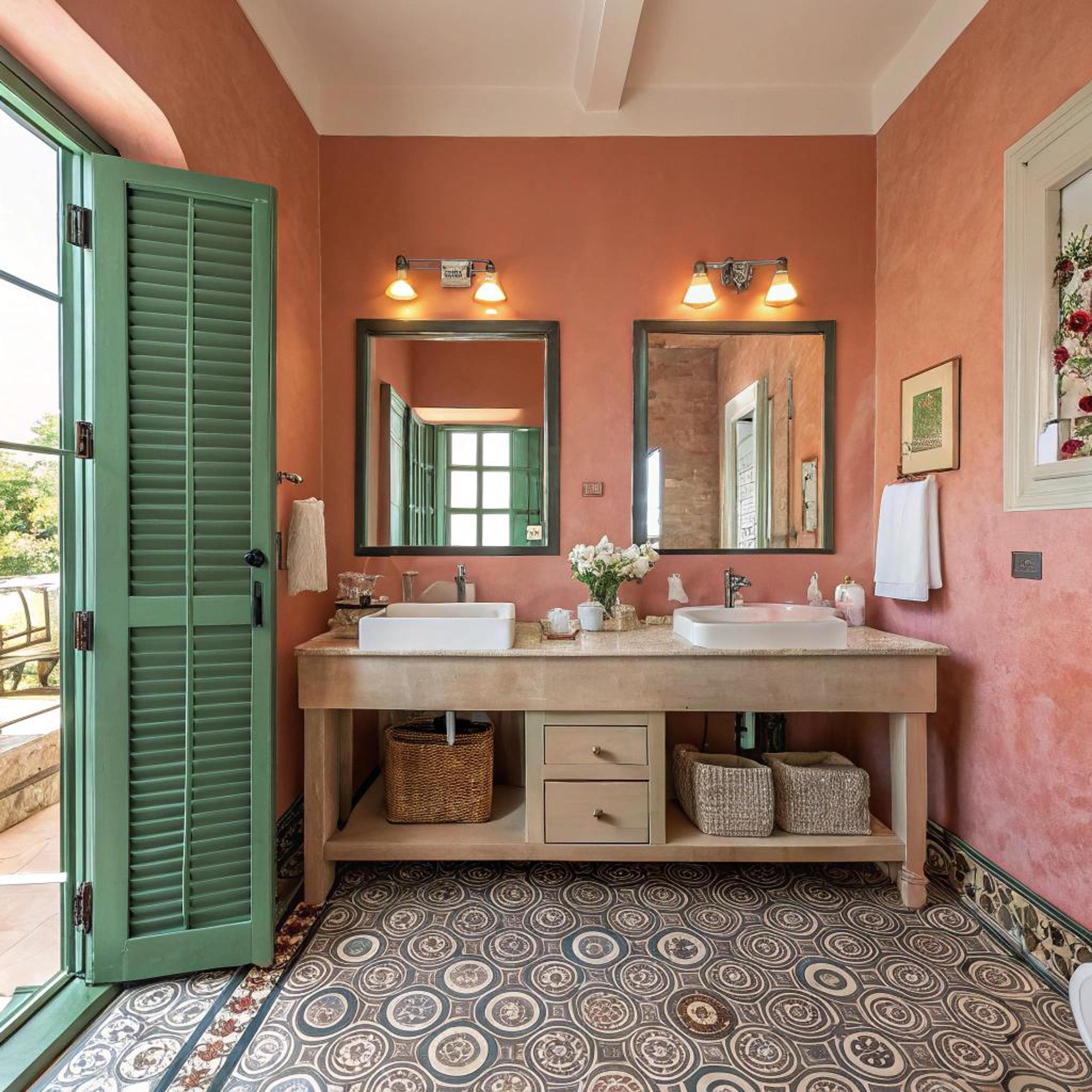 Terracotta muren met groene luiken