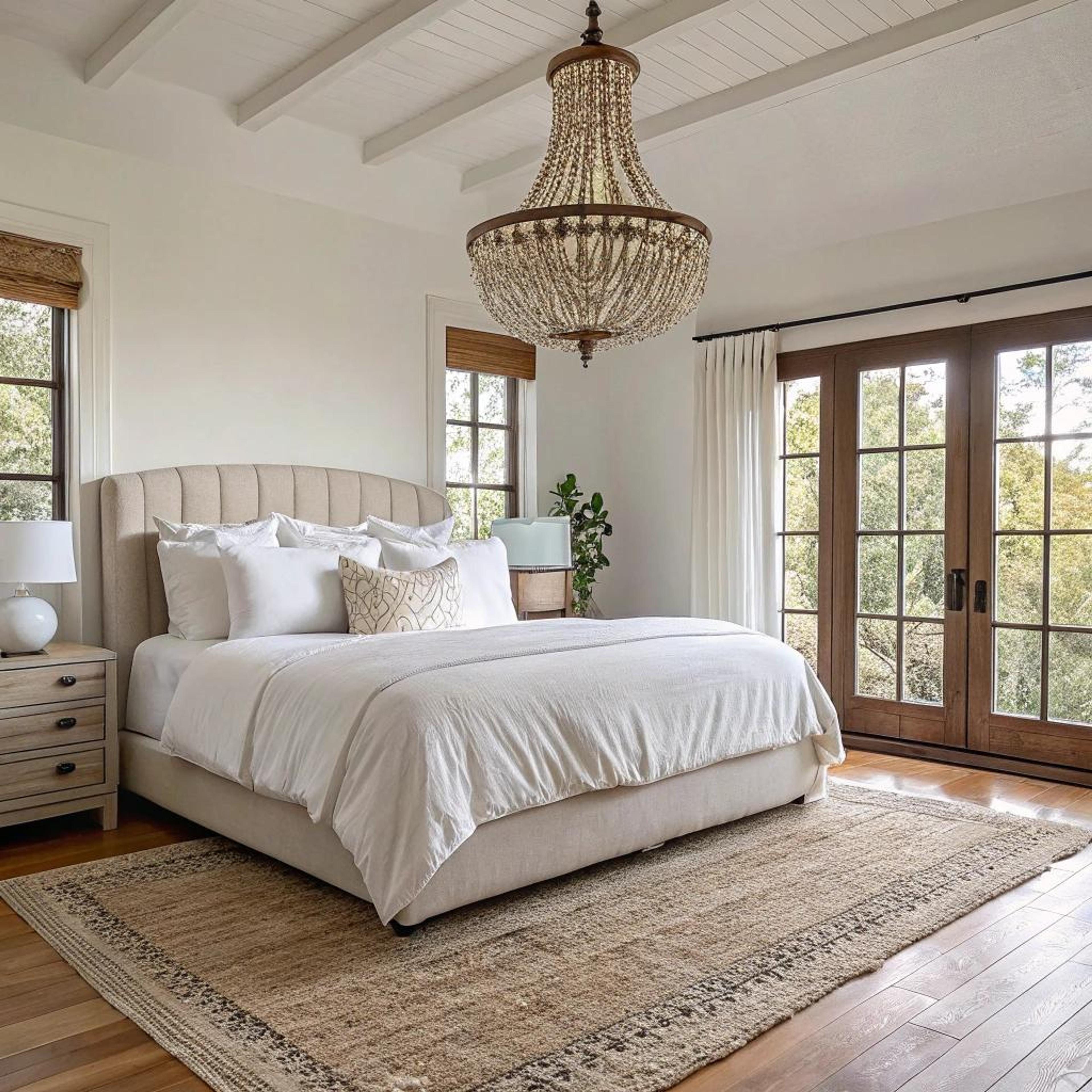 Elegante kroonluchter boven bed