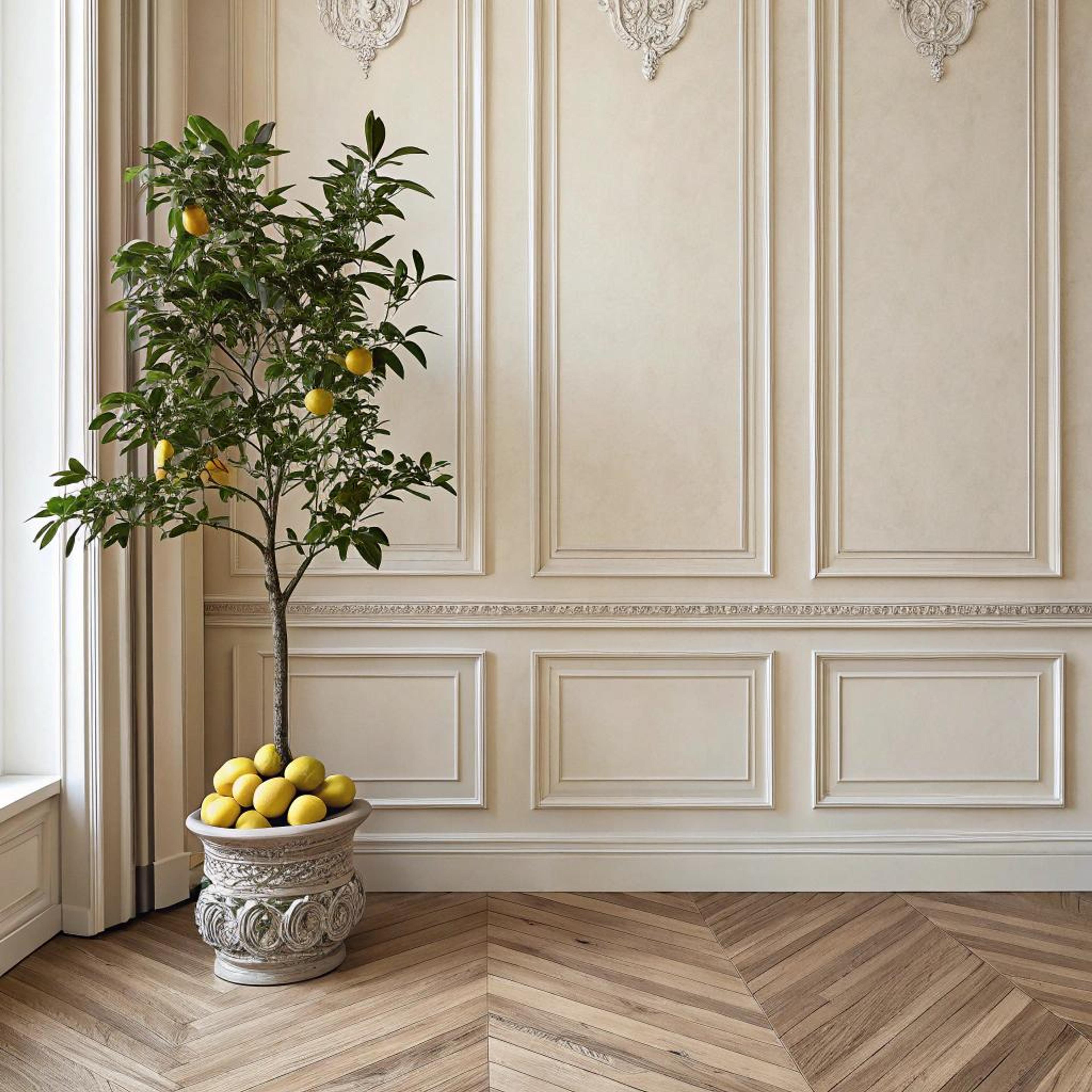 Citrusboom naast sierlijsten