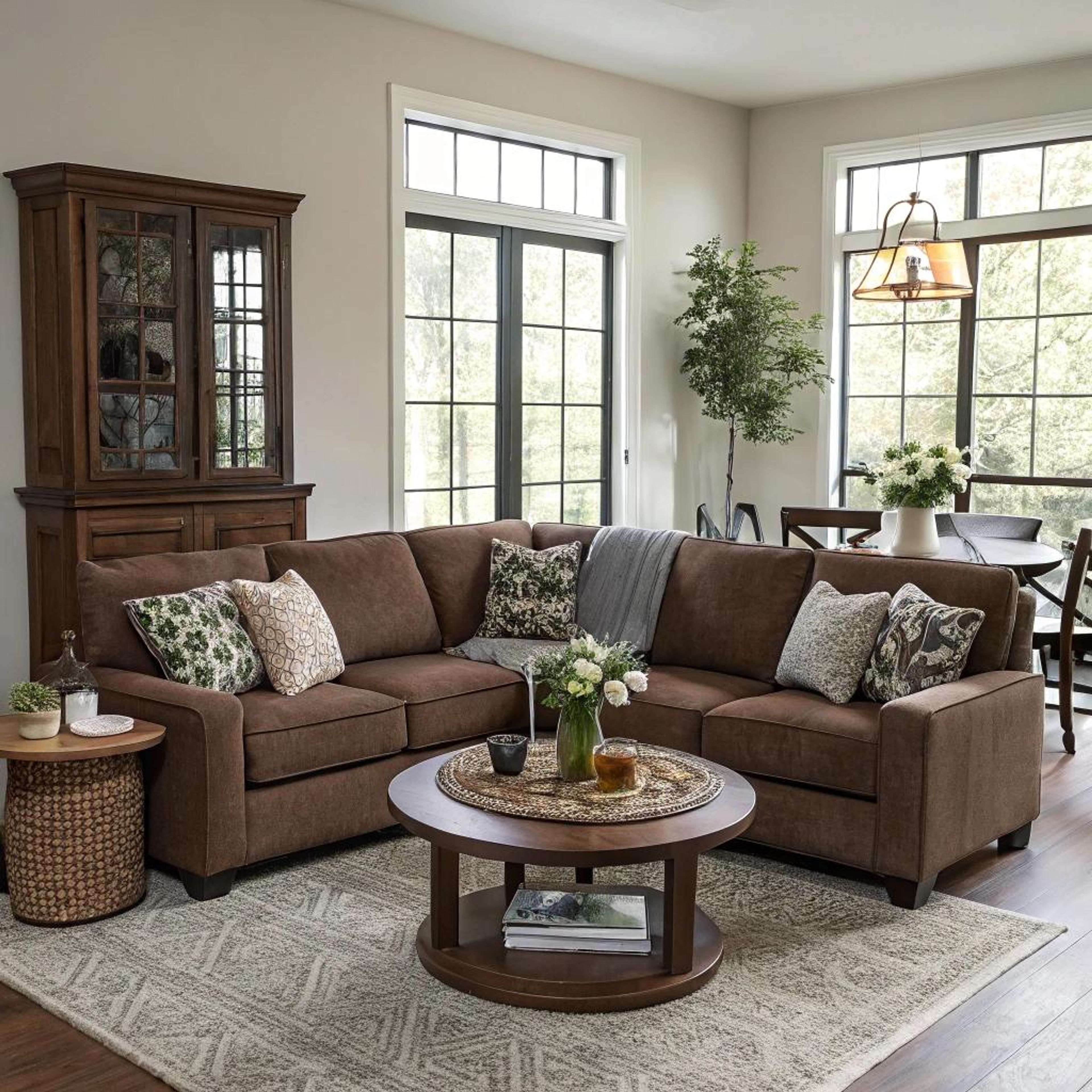 Bruin hoekbank met woven details