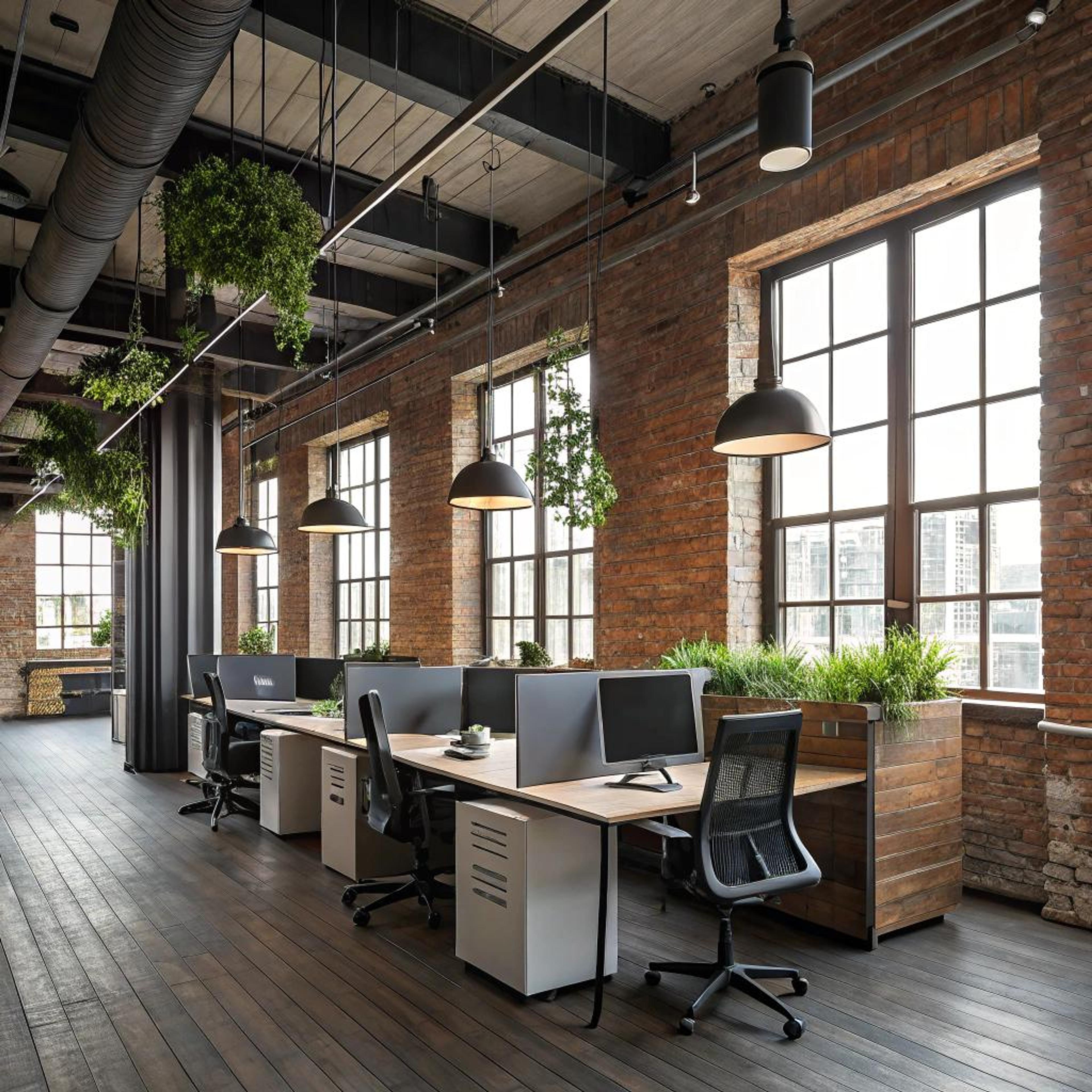 Groene werkplek met glaswanden